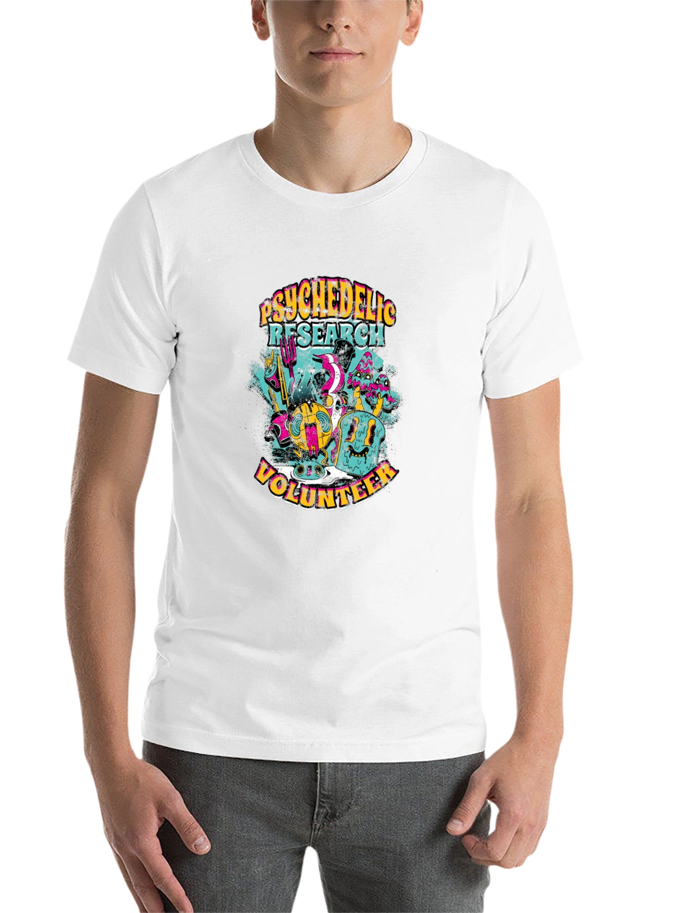 Black Psychedelic Research Volunteer Graphic T-Shirt view 14