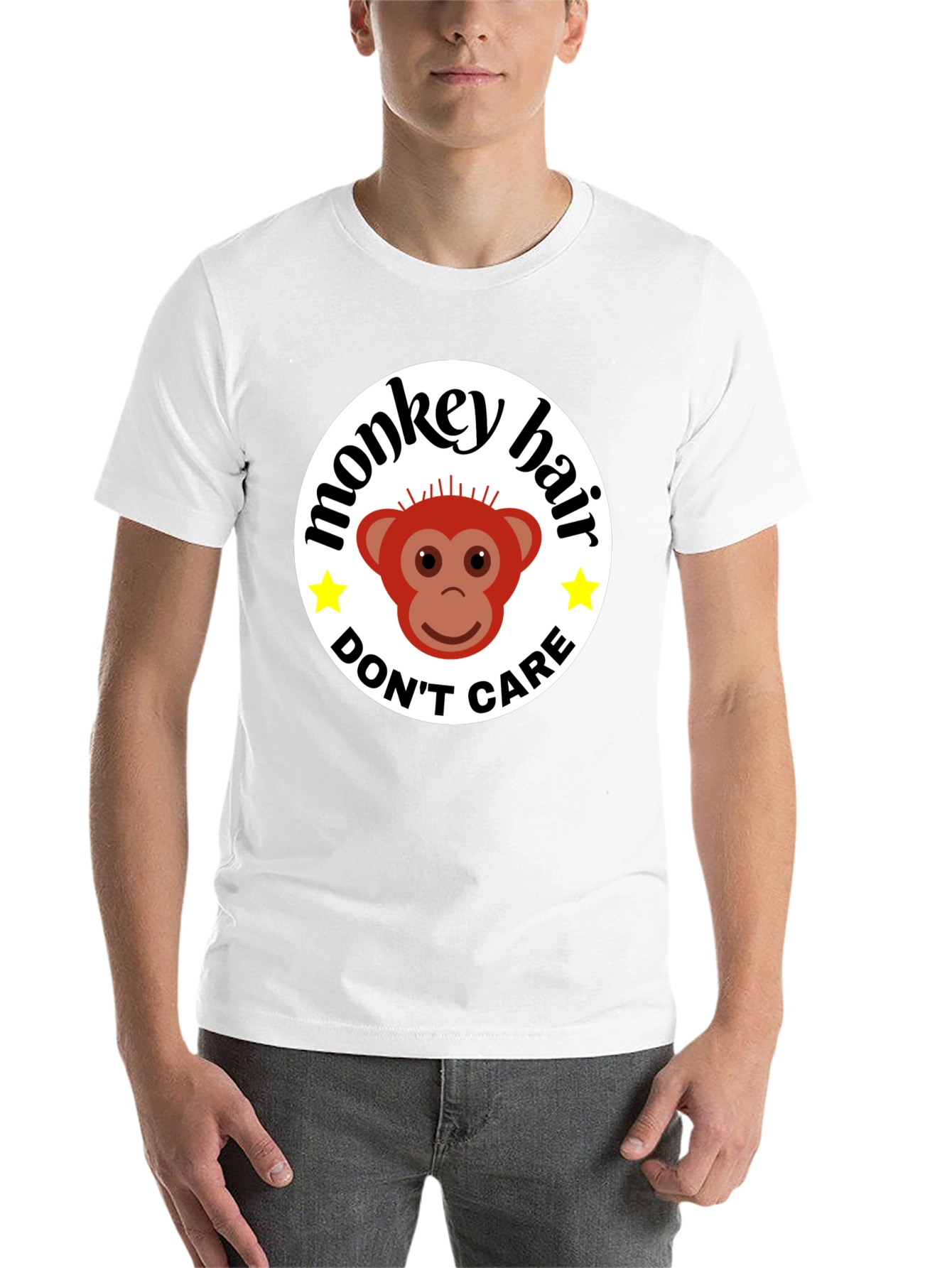 Black Monkey Hair, Don't Care! Black Graphic Tee view 14