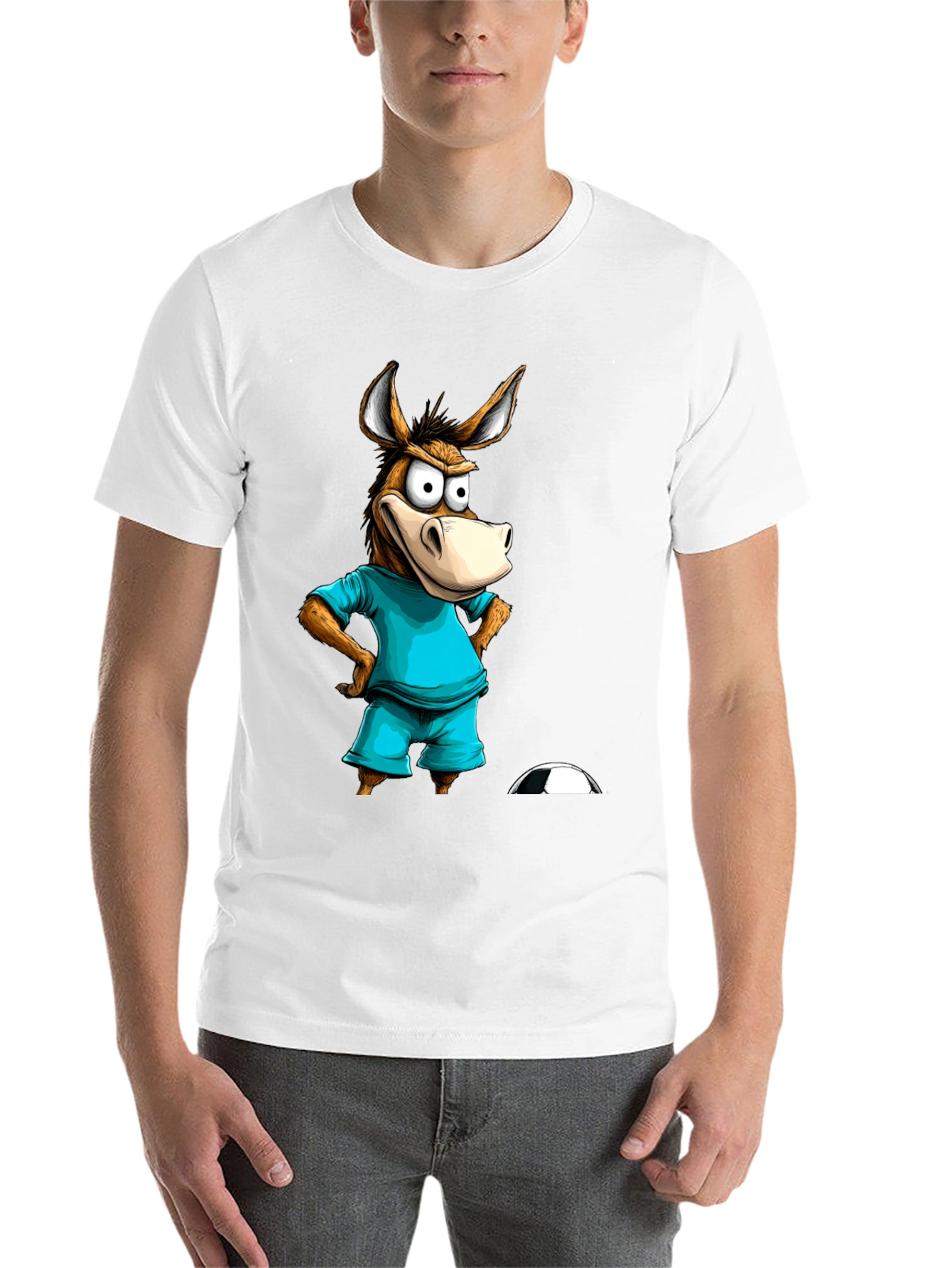 Black Funny Donkey Soccer T-Shirt - Cartoon Animal Tee view 14