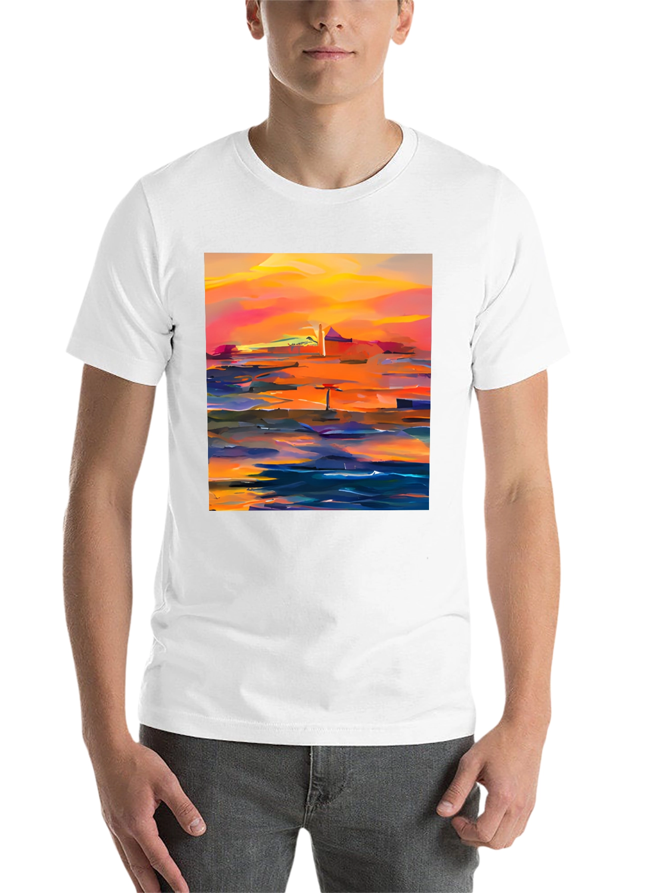 Black Abstract Sunset Graphic Tee - Stylish Cotton Blend view 14
