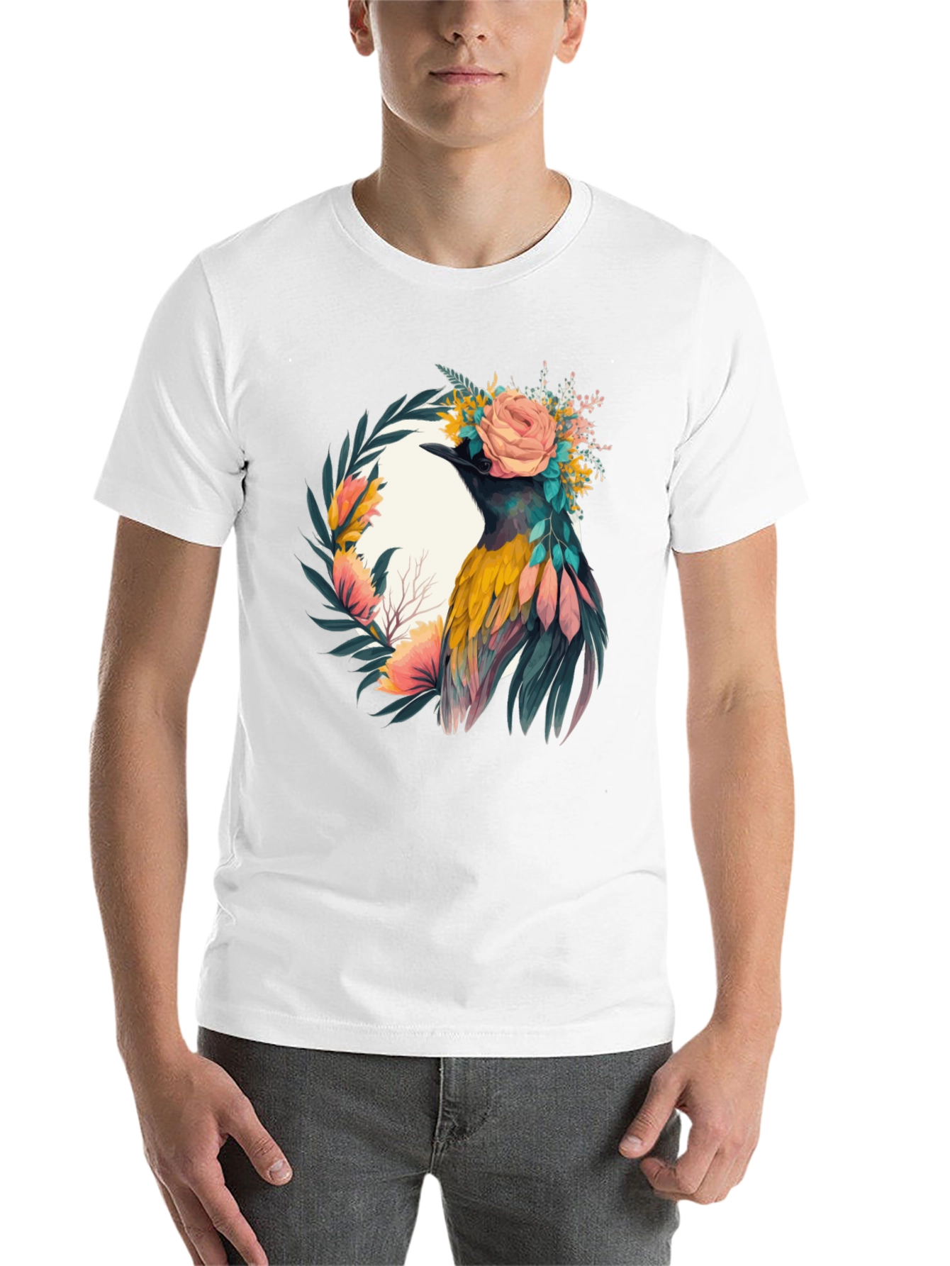 Black Floral Bird Graphic Tee - Unique Design view 14