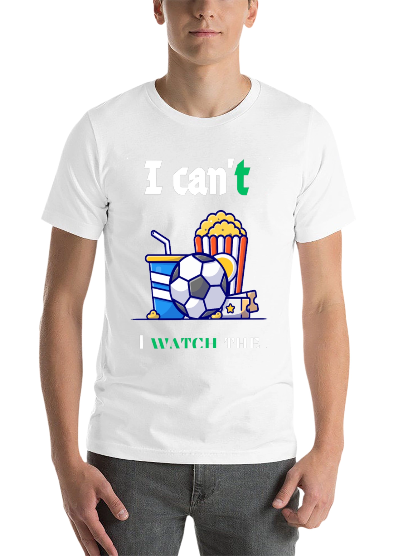 Black Funny Soccer T-Shirt: Can't Watch Movie - Gotta See Football! view 14
