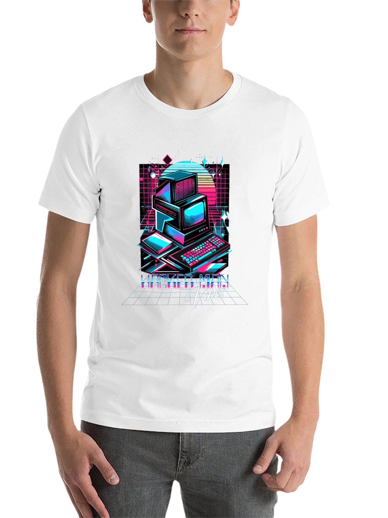Black Hacker Man Vibes T-Shirt - Retro Computer Design view 14