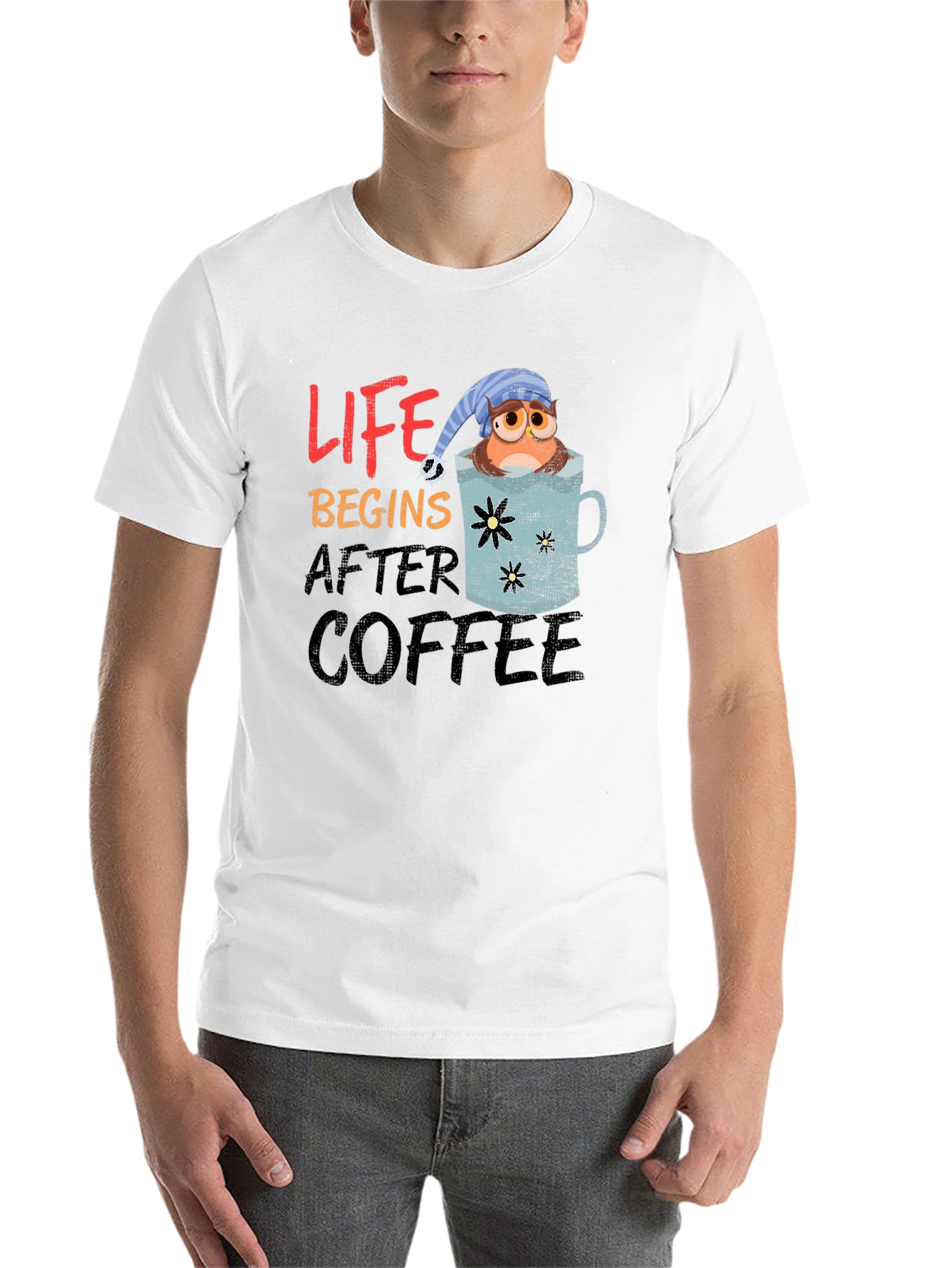 Black Life Begins After Coffee Owl Graphic T-Shirt view 14