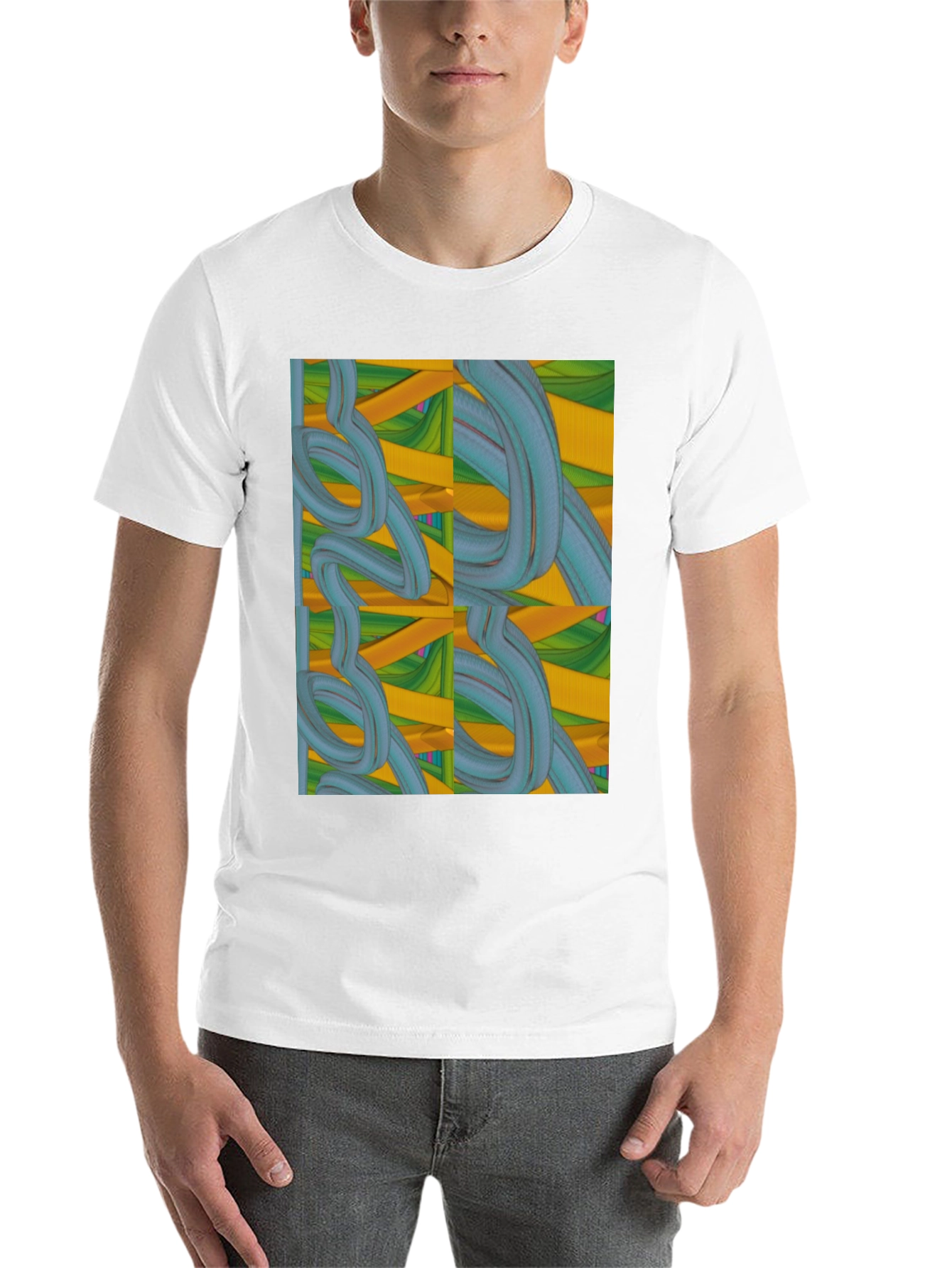 Black Abstract Swirl Design Black T-Shirt view 14