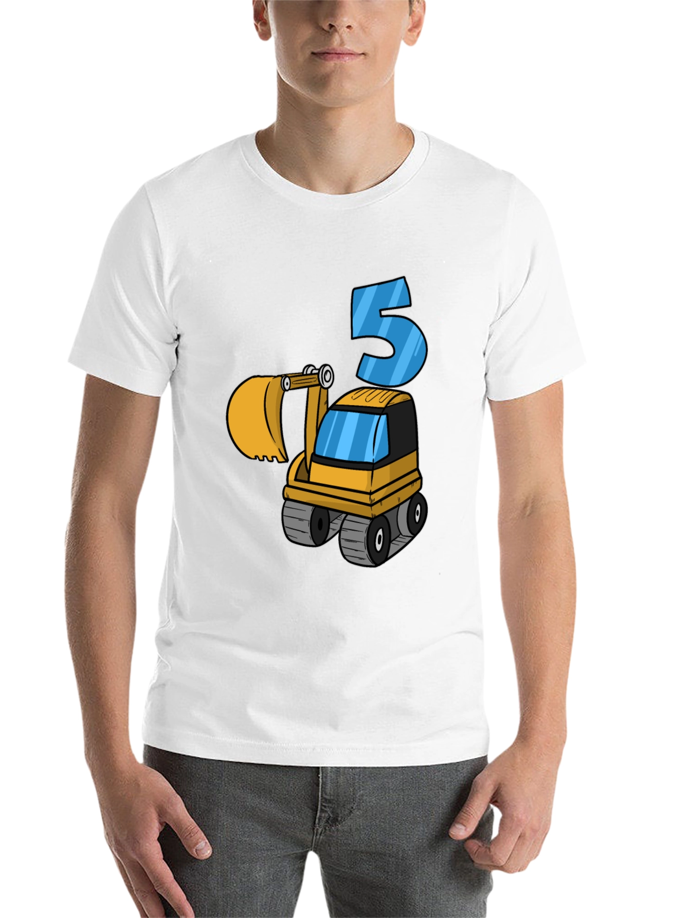 Black Kids 5th Birthday Excavator T-Shirt view 14