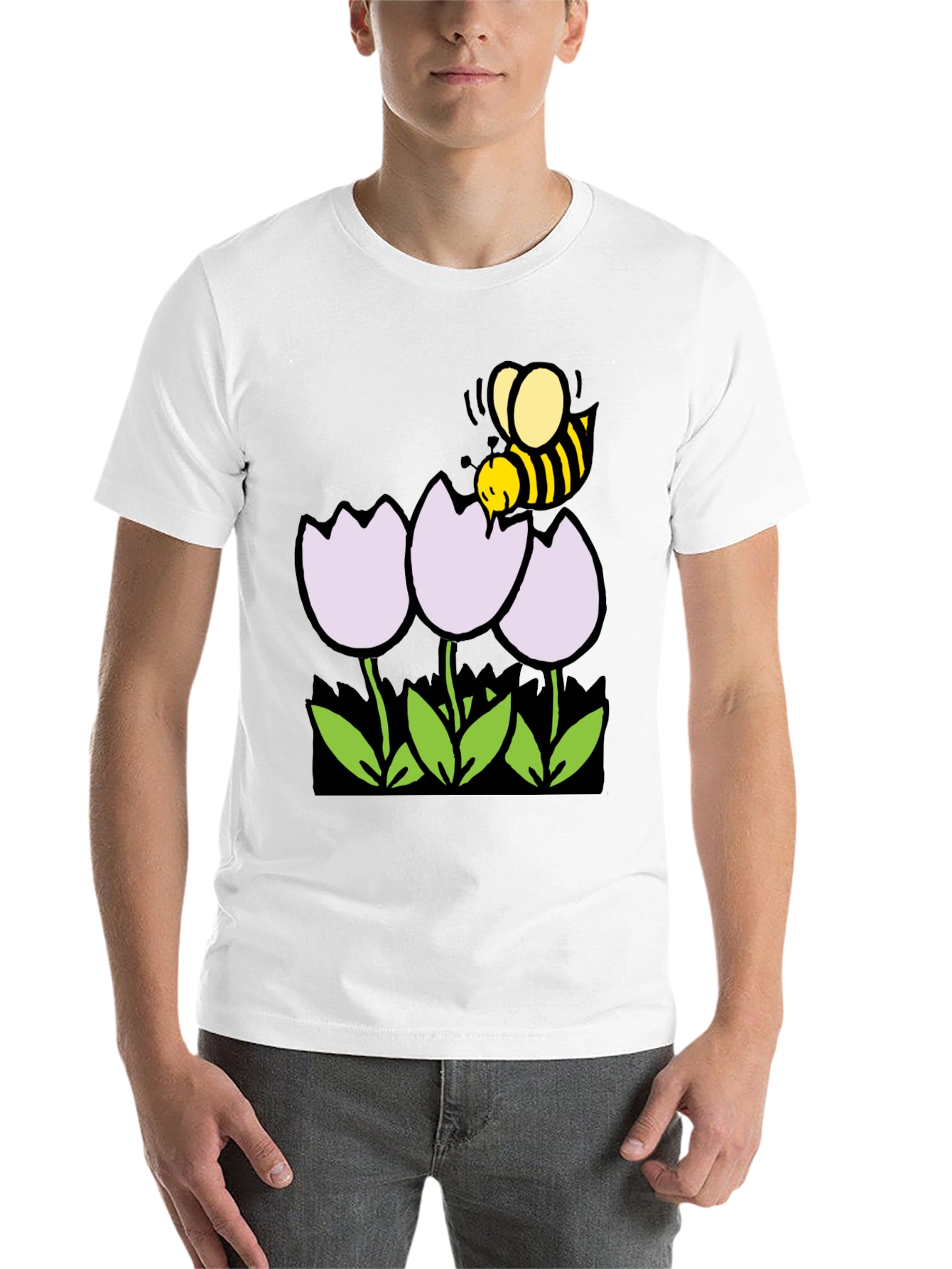 Black Bee and Flowers Graphic T-Shirt - Black Casual Tee view 14