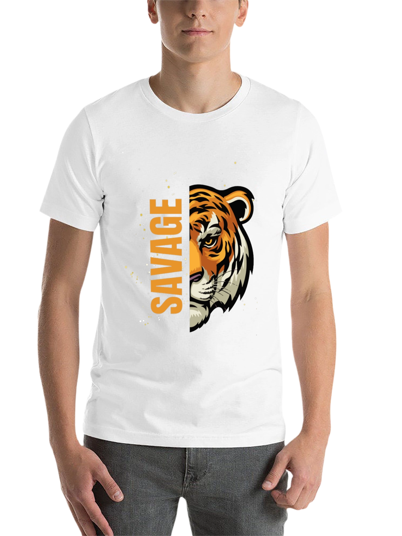 Black Savage Tiger Graphic Print Men's Black T-Shirt view 14