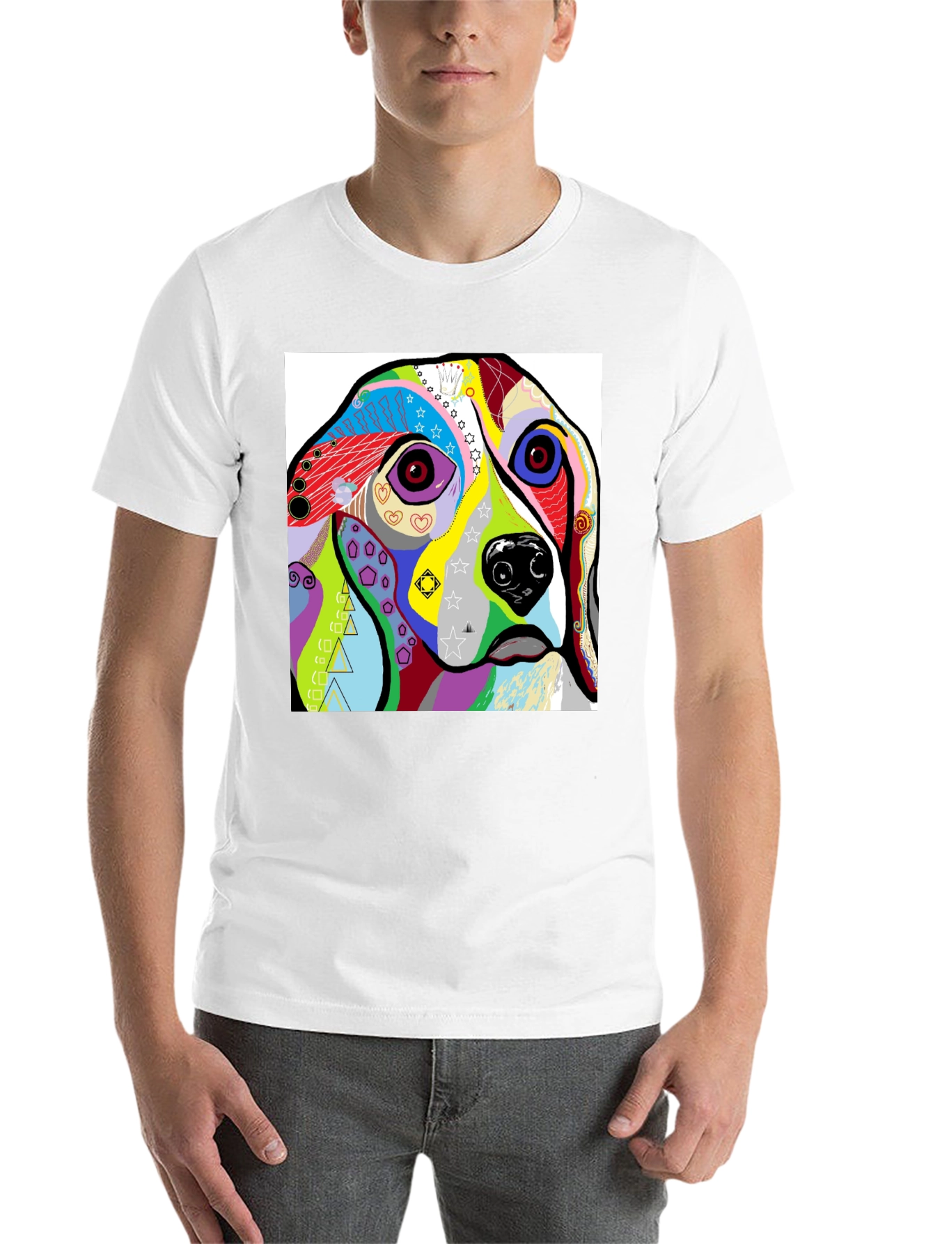 Black Abstract Dog Print Black T-Shirt view 14