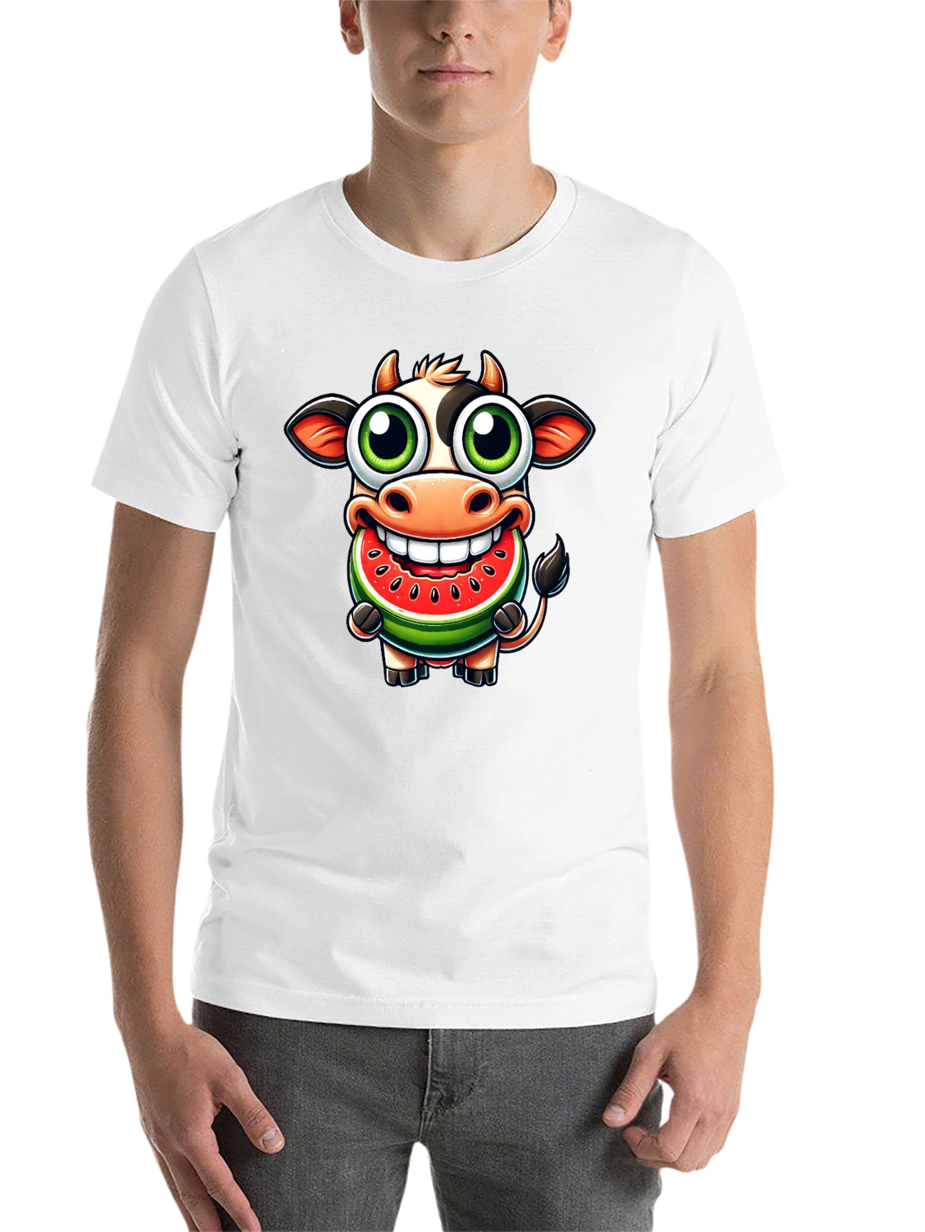 Black Funny Cow Watermelon Cartoon T-Shirt view 14