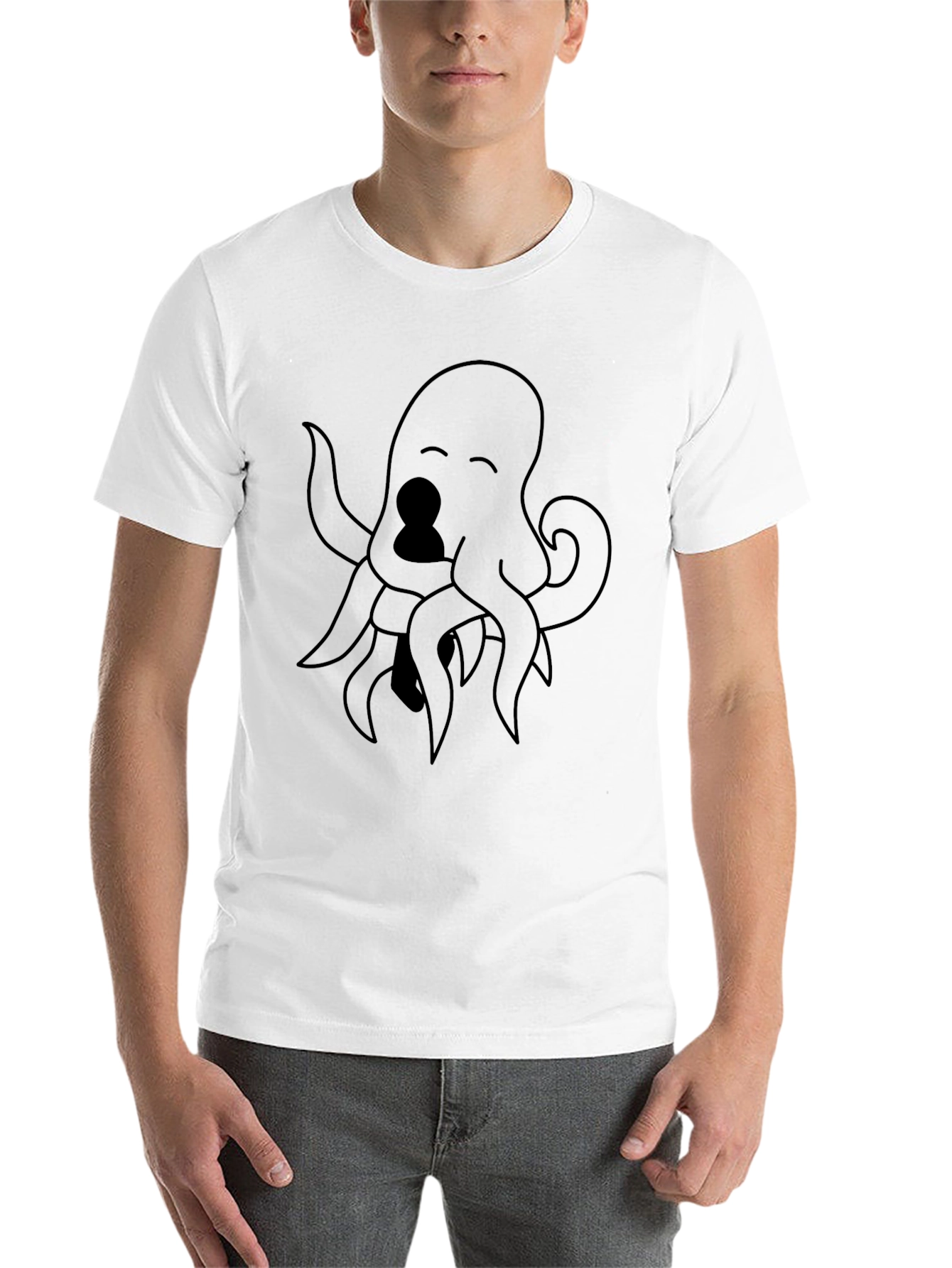 Black Octopus Graphic Tee - Black Cotton Blend, Casual Style view 14