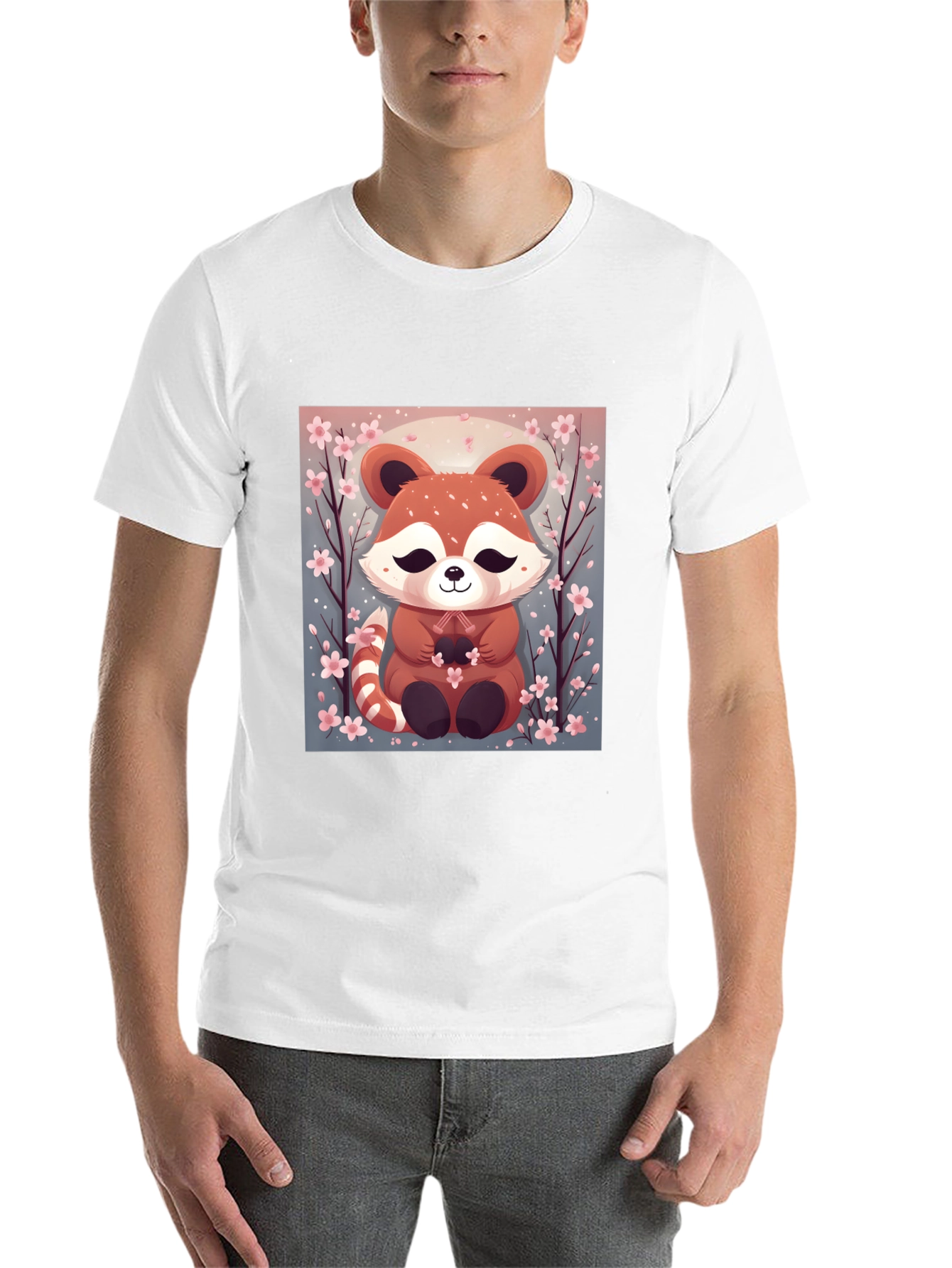 Black Cute Red Panda Cherry Blossom Black T-Shirt view 14