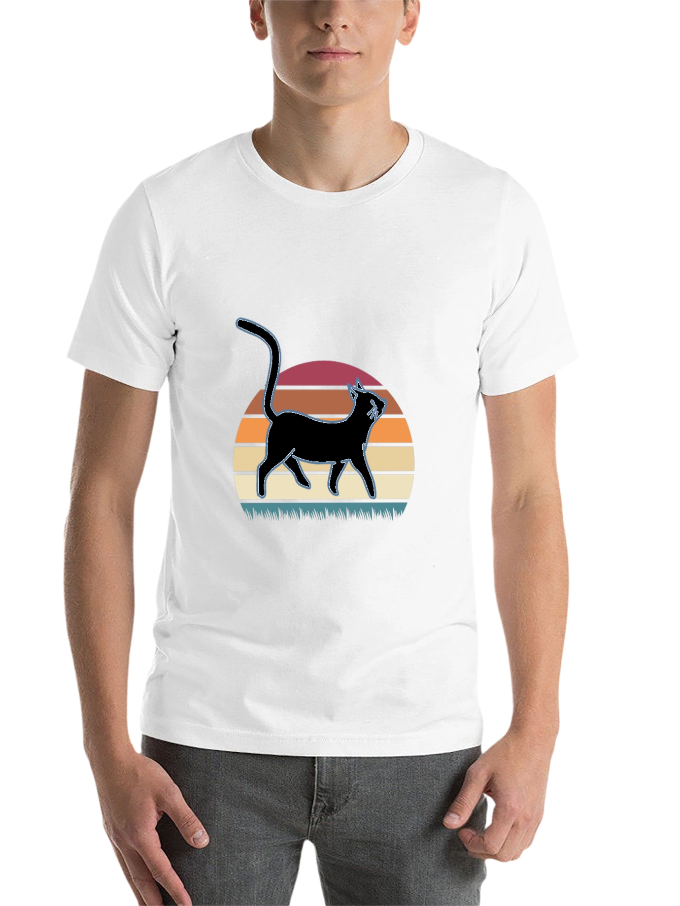 Black Retro Cat Silhouette T-Shirt view 14