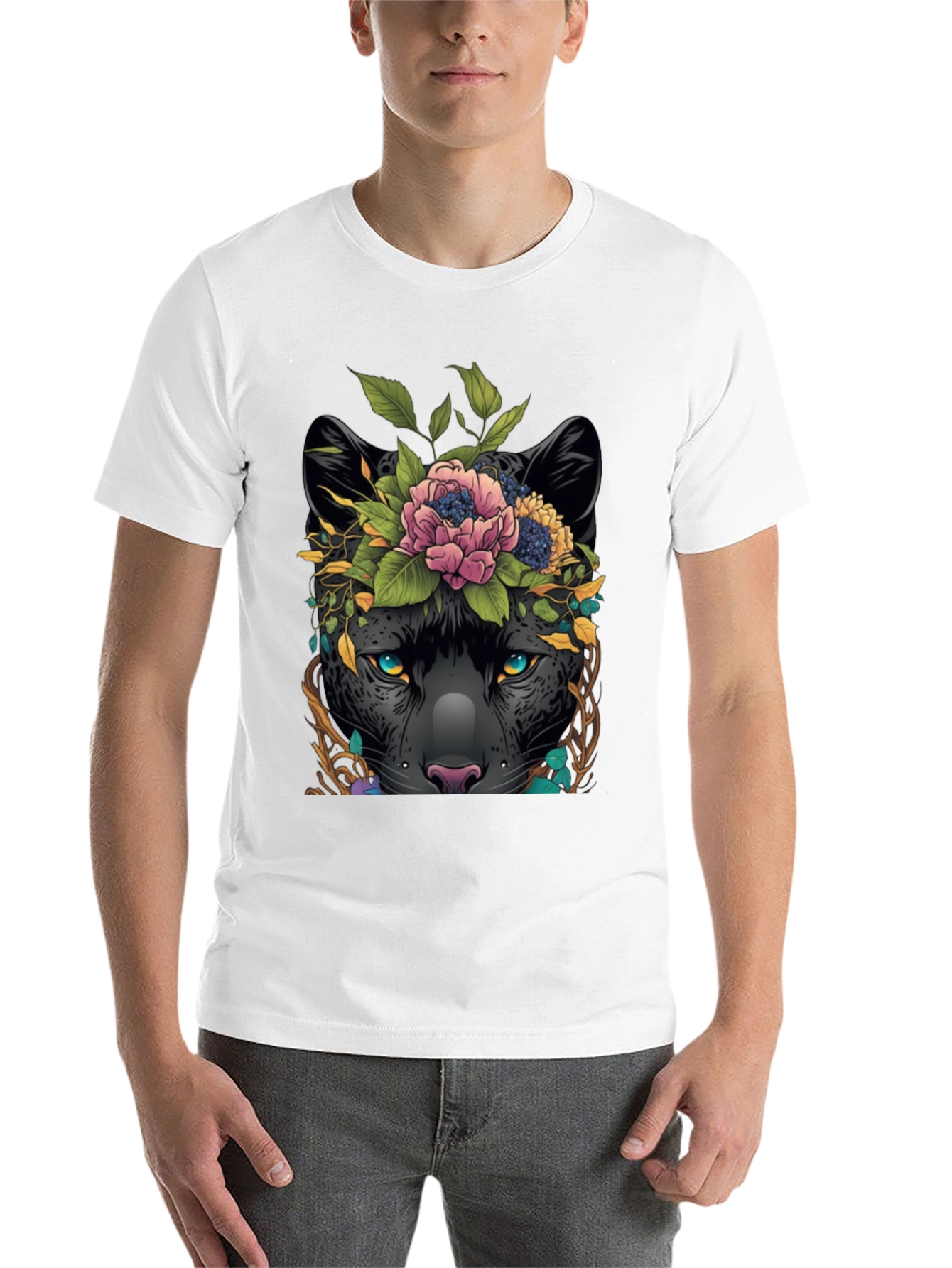 Black Floral Panther Graphic Tee - Unique Animal Design view 14