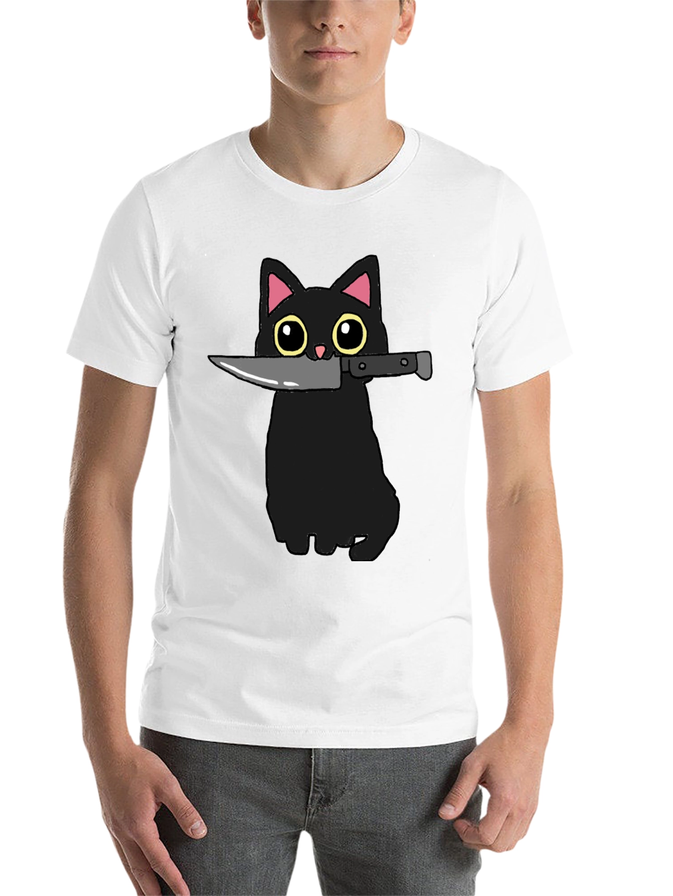 Black Black Cat Knife Graphic T-Shirt - Funny Cat Tee view 14