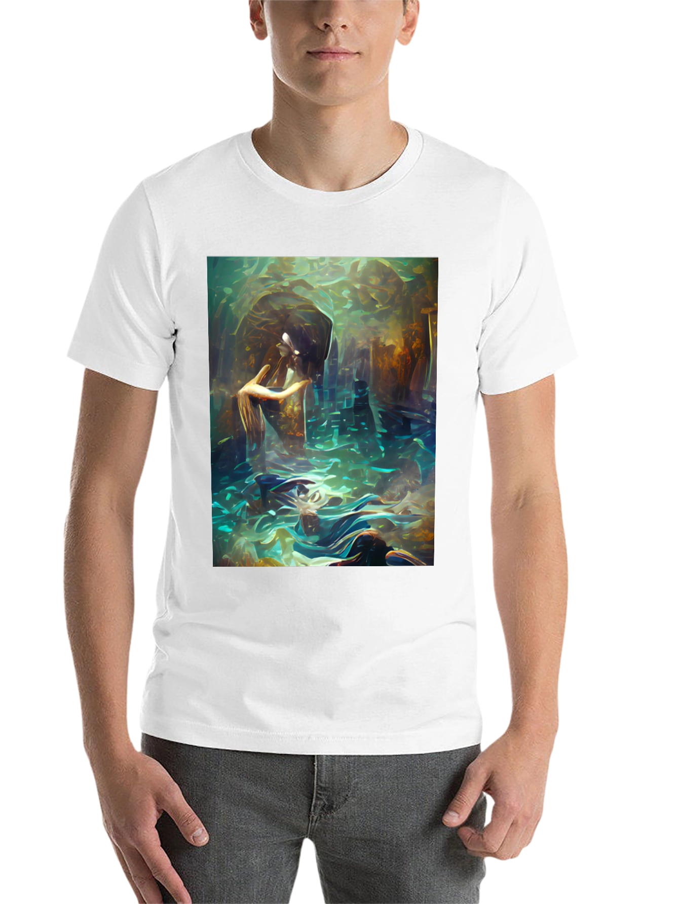 Black Artistic Underwater Scene Black T-Shirt view 14