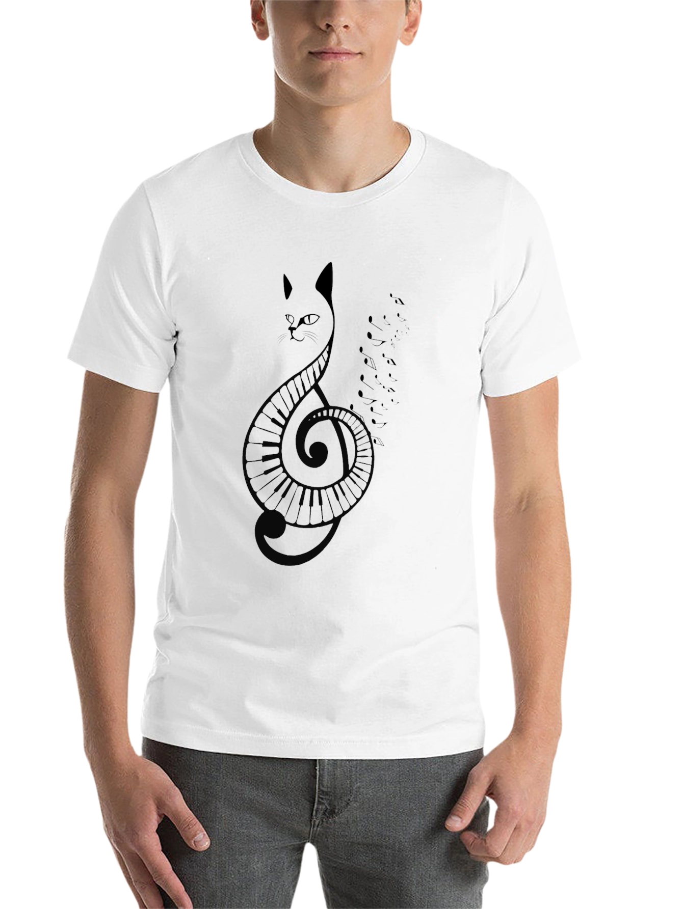 Black Cat Clef Music T-Shirt - Black view 14