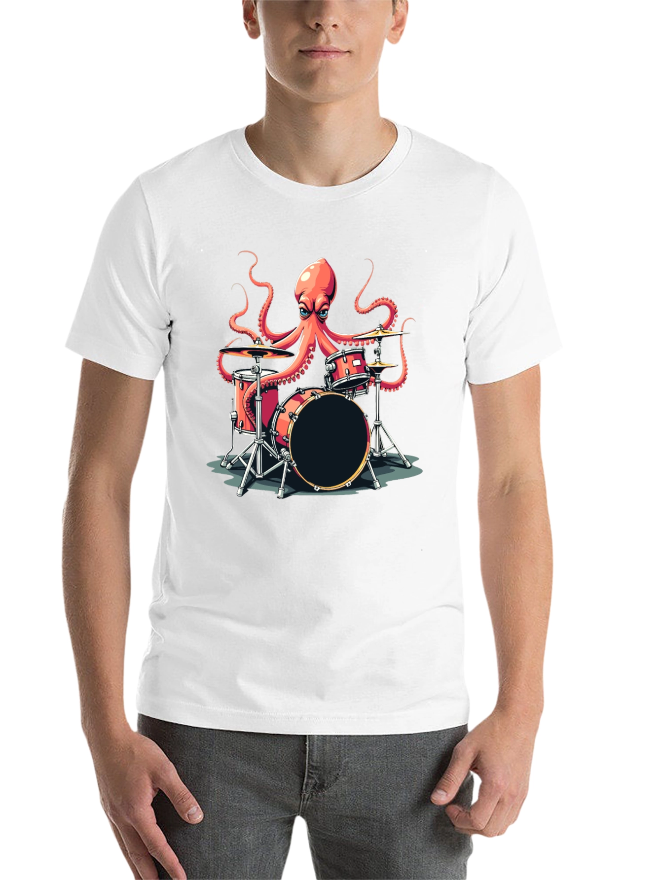 Black Octopus Drummer Graphic T-Shirt - Black view 14