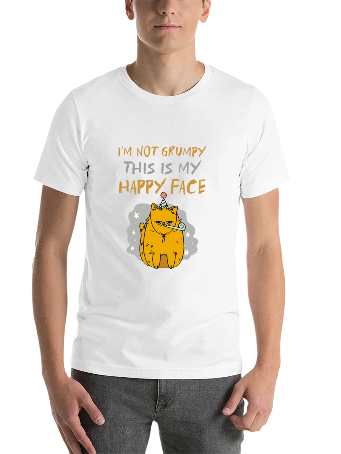 Black Grumpy Cat T-Shirt - Happy Face Design view 14