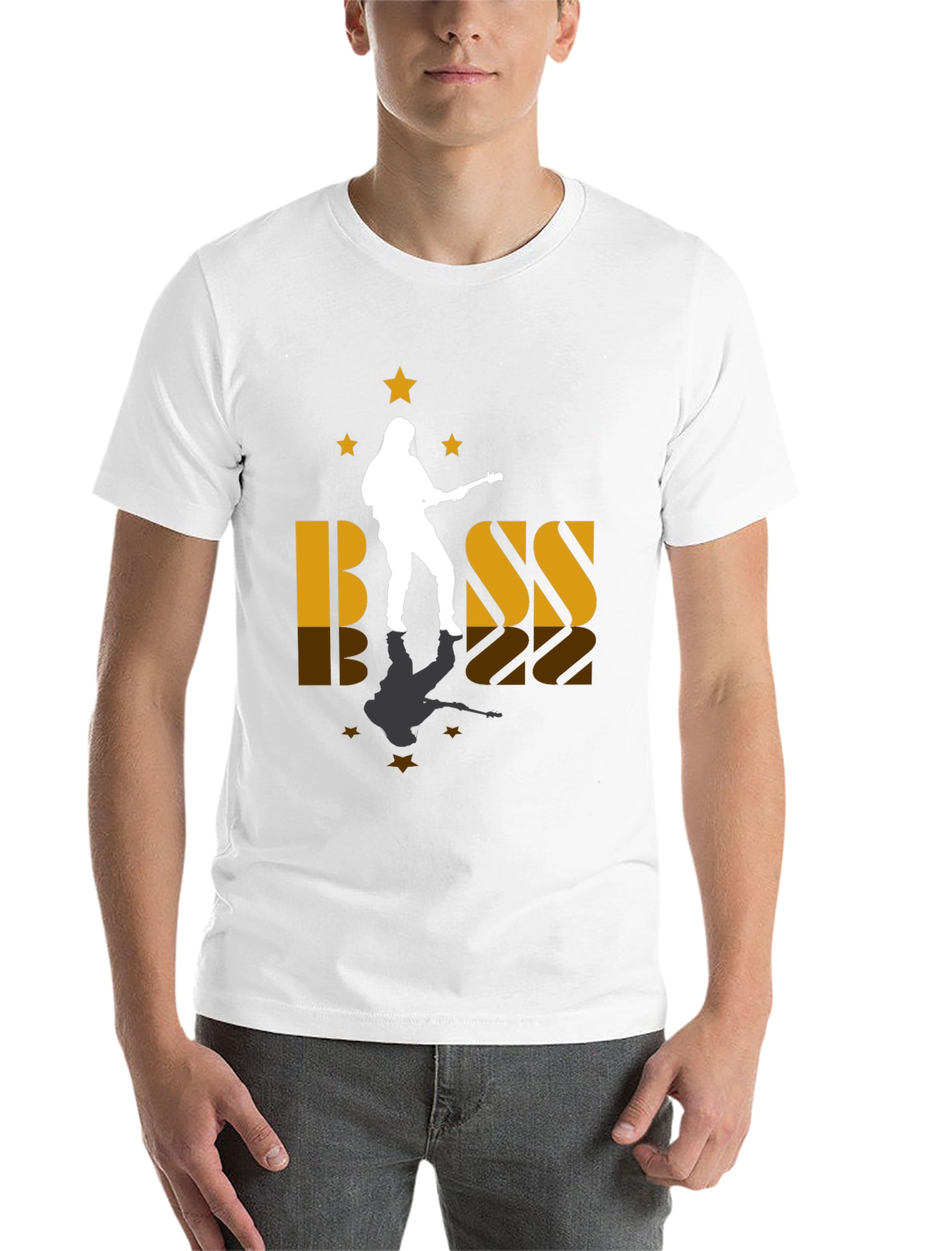 Black Bass Guitar Player Silhouette Graphic Tee view 14