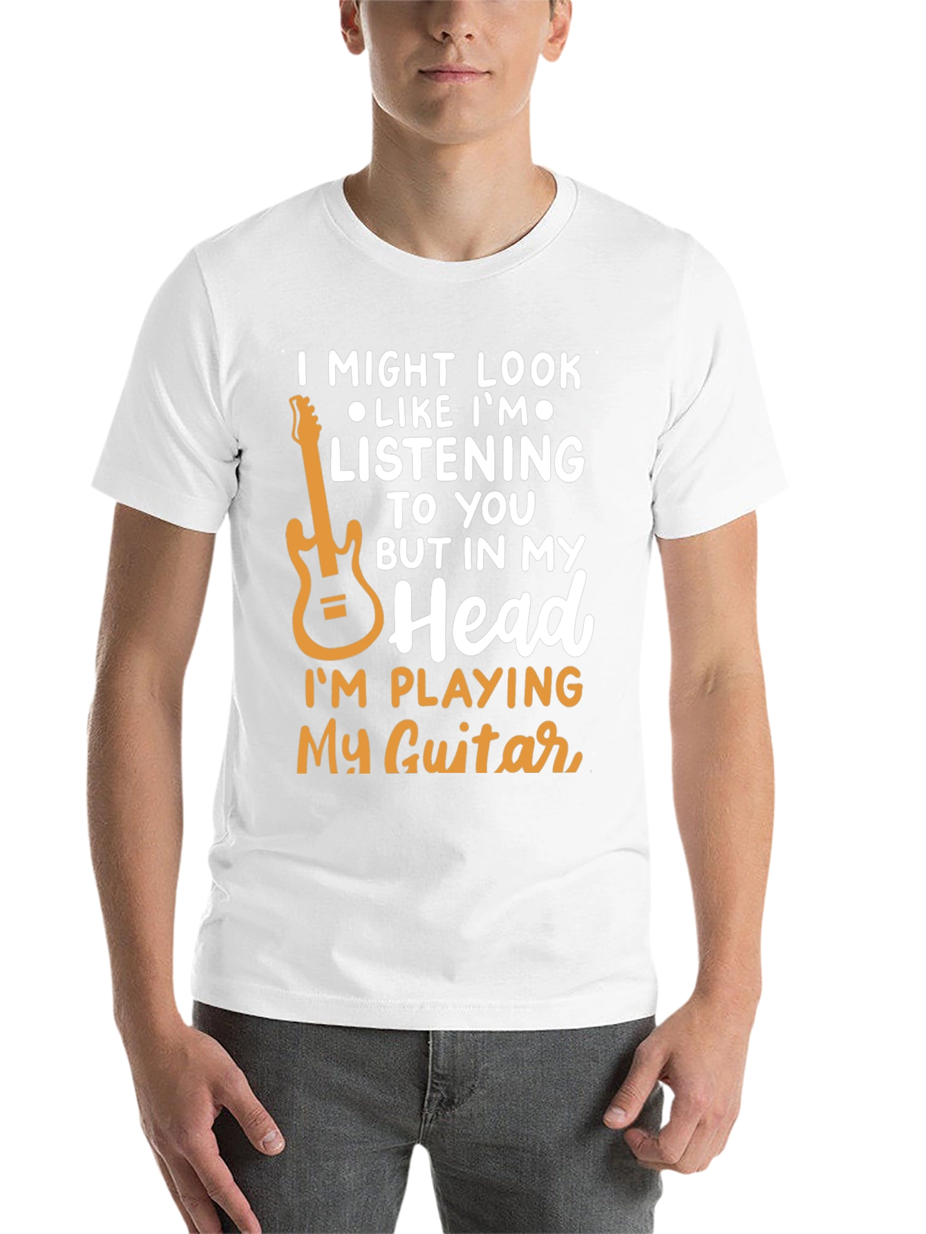 Black Guitar Lover T-Shirt - "In My Head I'm Playing Guitar" view 14
