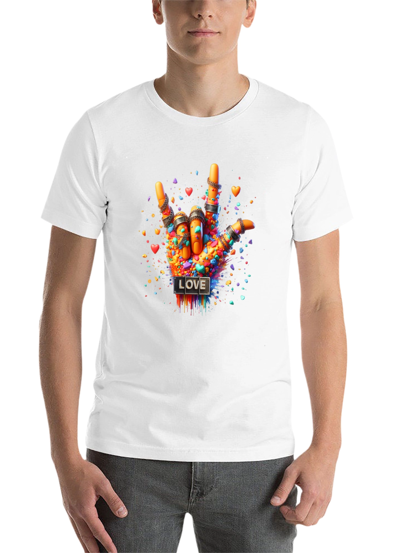 Black Love Sign Hand Graphic Tee - Colorful ASL Design view 14