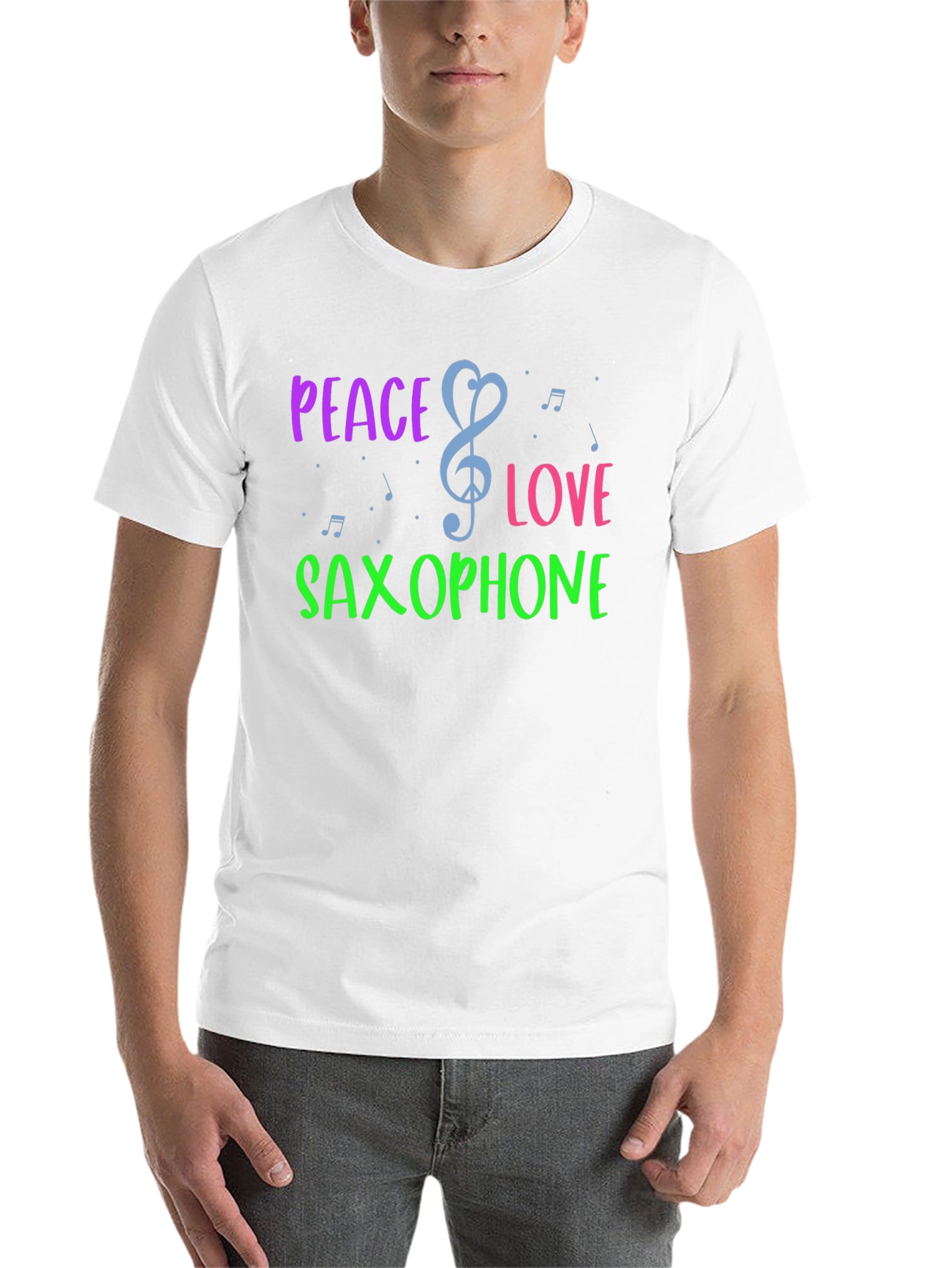 Black Peace Love Saxophone Graphic T-Shirt view 14