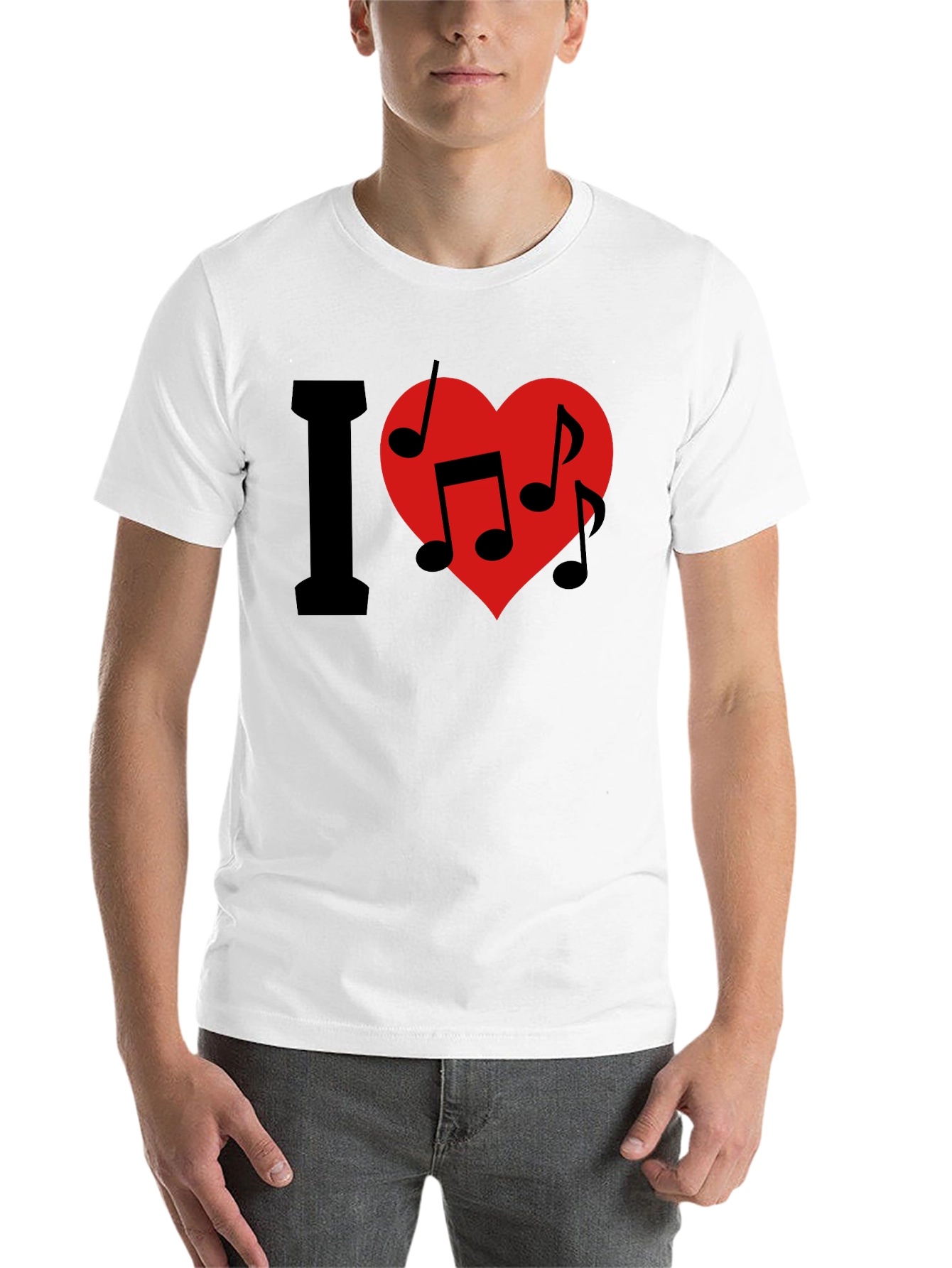 Black I Love Music T-Shirt - Crew Neck - Black view 14