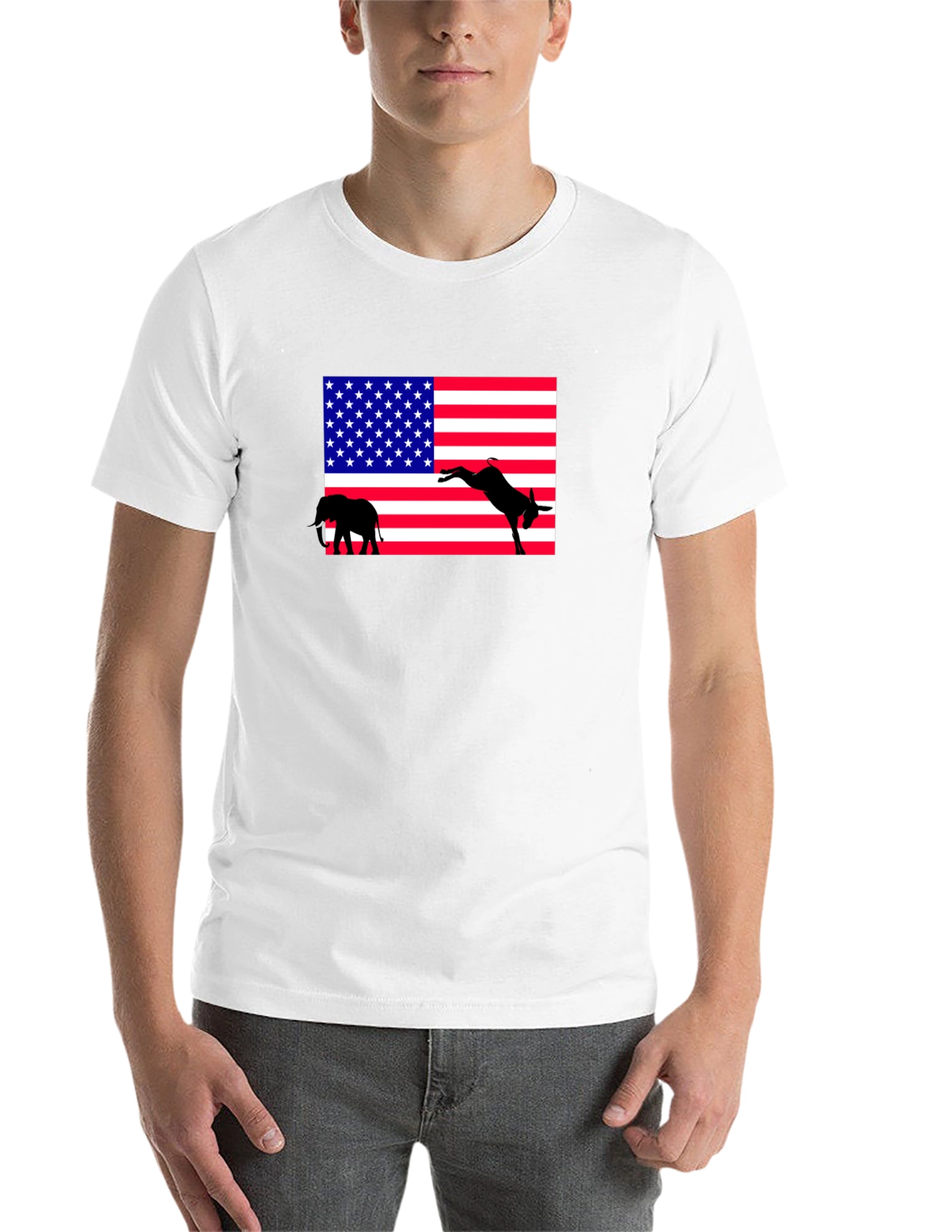 Black Political T-Shirt: Elephant & Donkey American Flag view 14