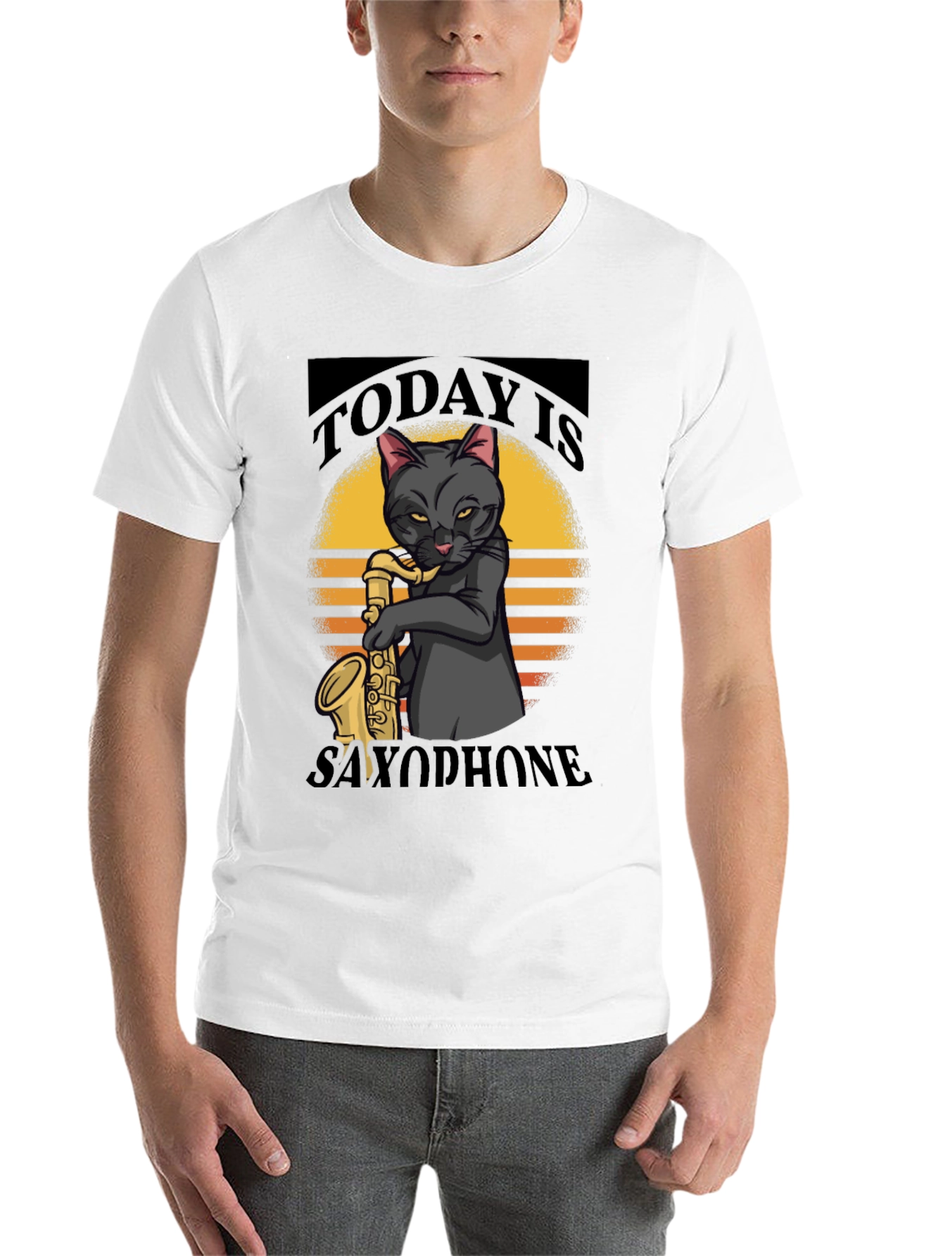 Black Today is Saxophone Cat T-Shirt view 14