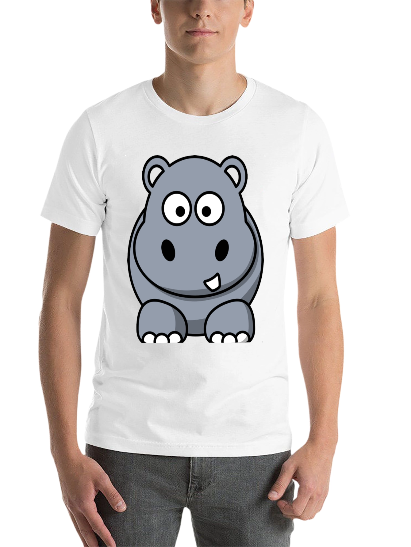 Black Cartoon Hippo Graphic Tee - Black Cotton T-Shirt view 14
