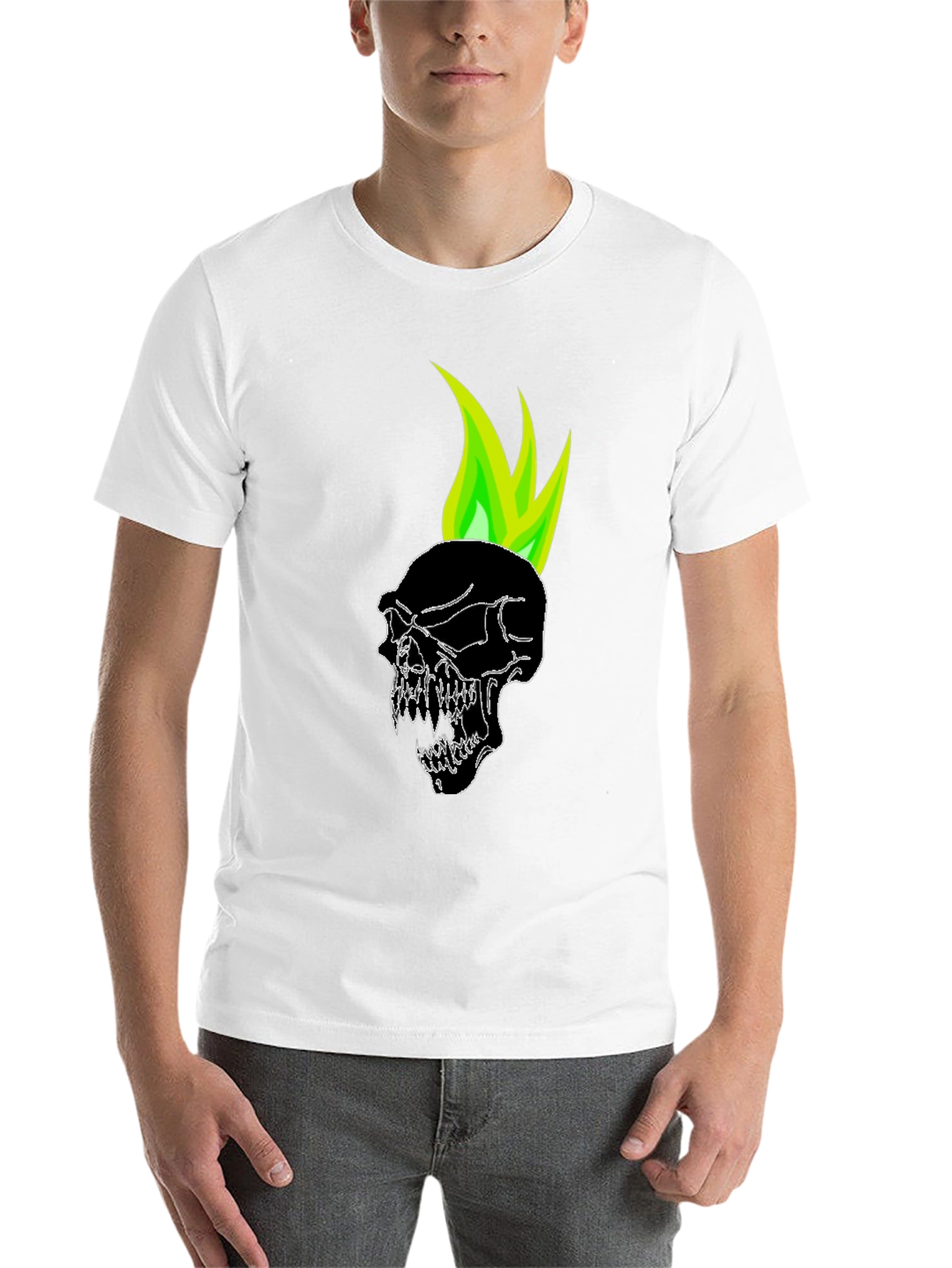 Black Skull with Green Flame Graphic Tee view 14