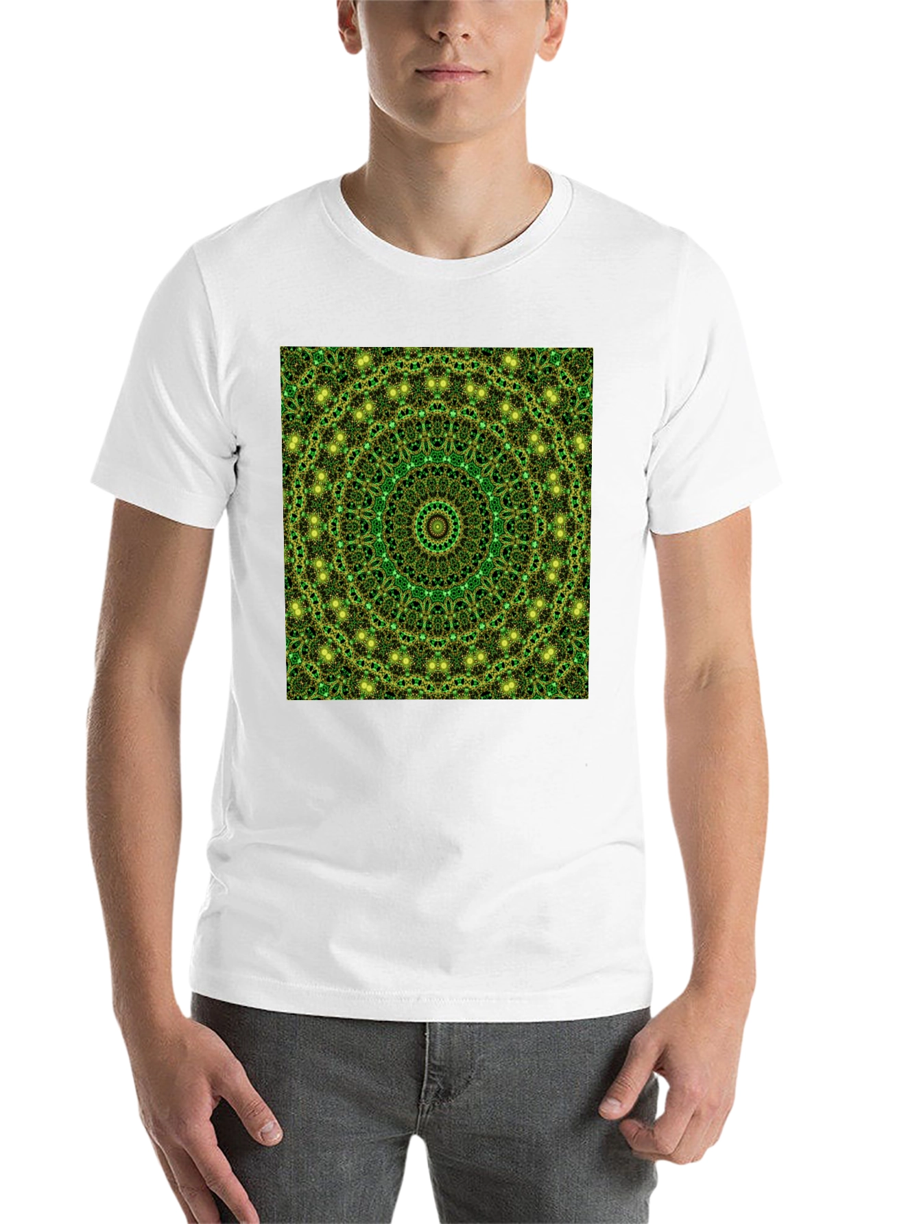 Black Green Mandala Pattern T-Shirt view 14