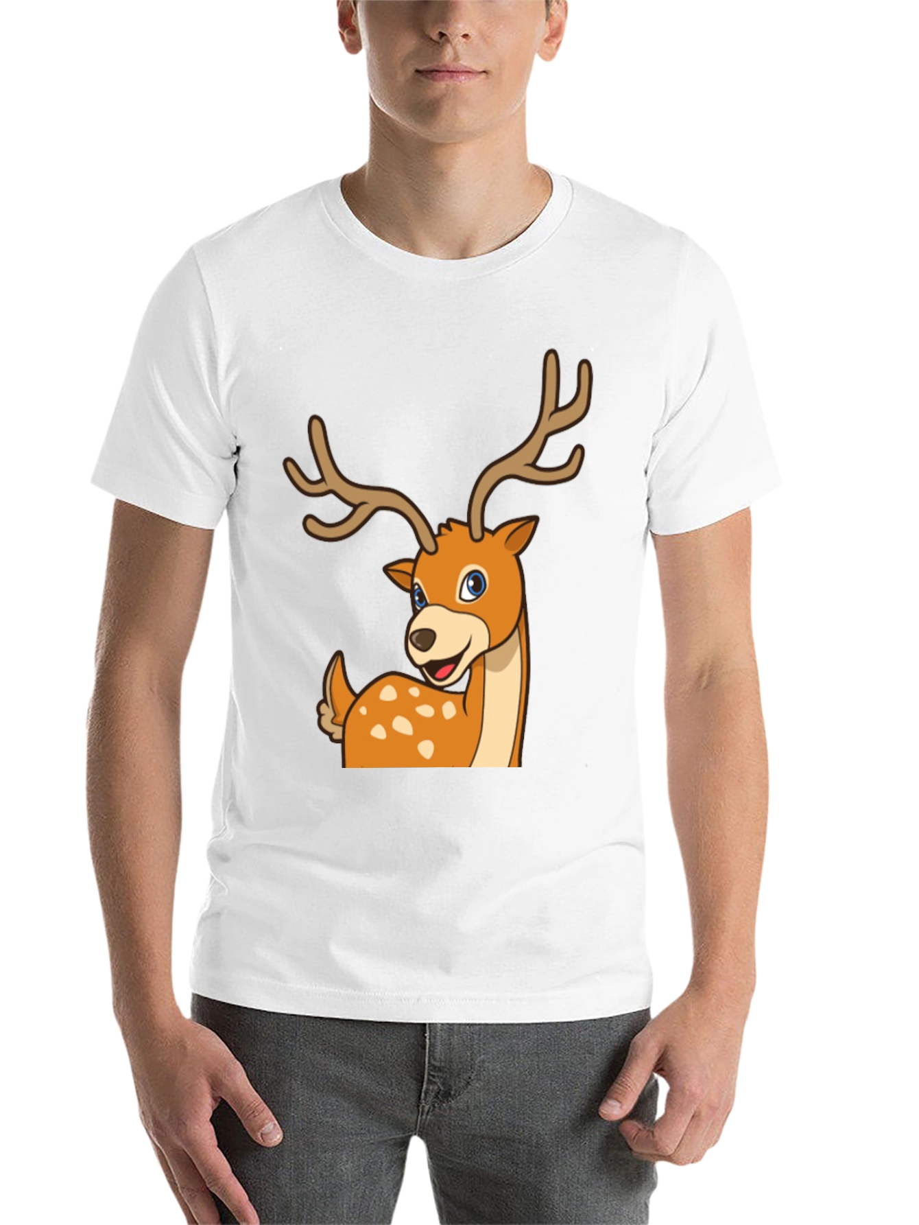 Black Deer Cartoon Graphic Black T-Shirt view 14