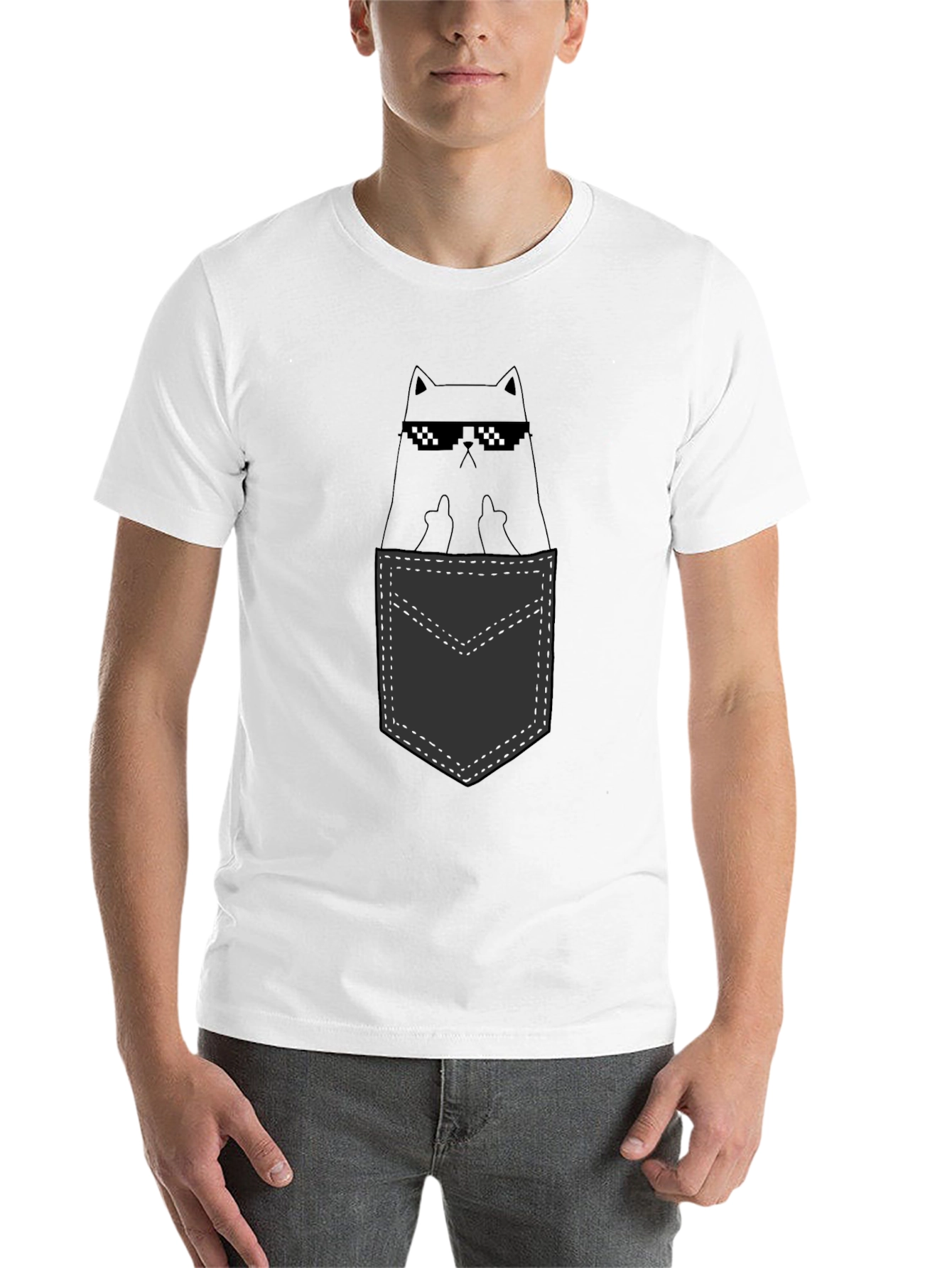 Black Cool Cat Pocket T-Shirt - Black view 14