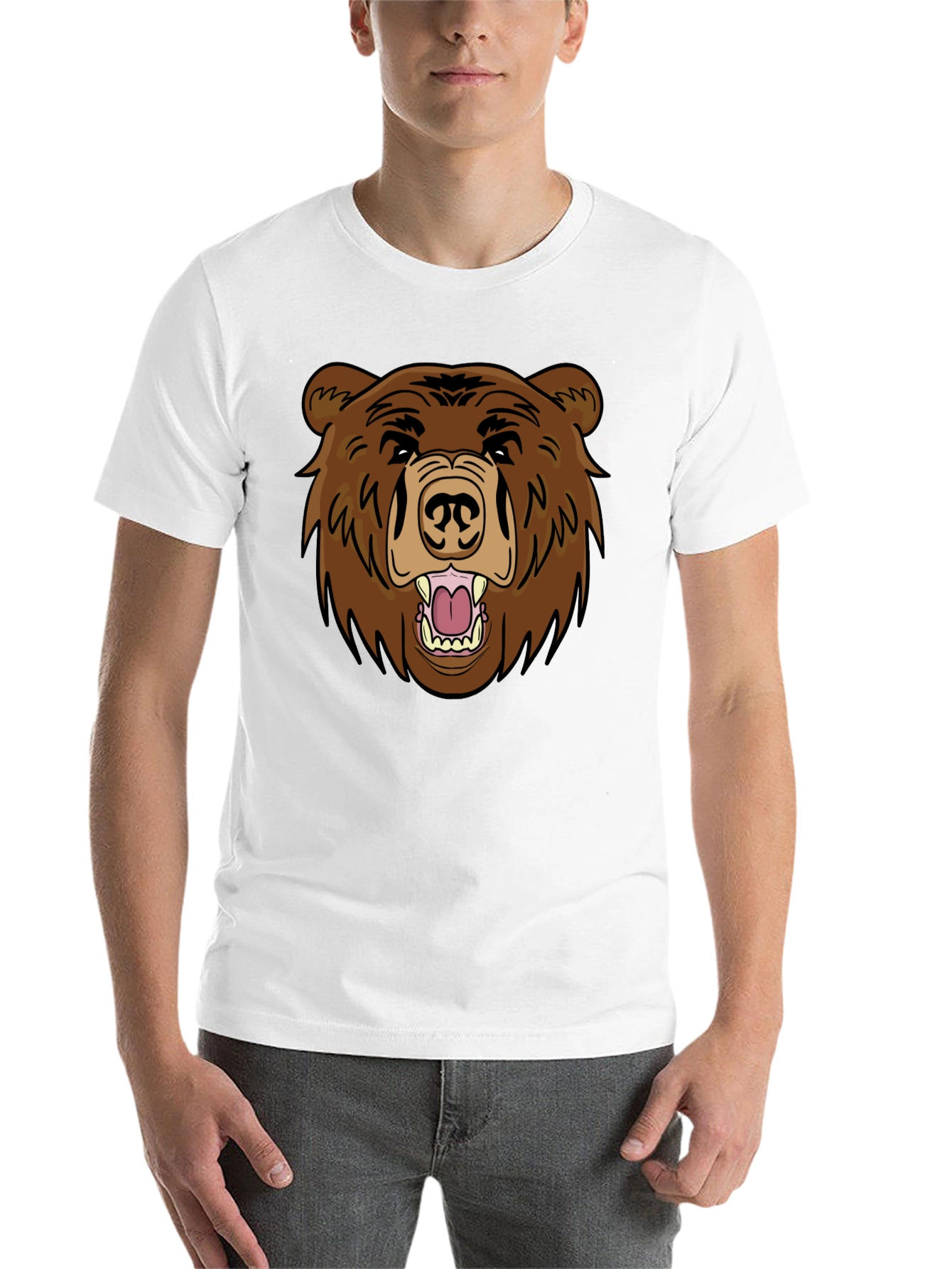 Black Men's Black T-Shirt with Brown Bear Graphic view 14