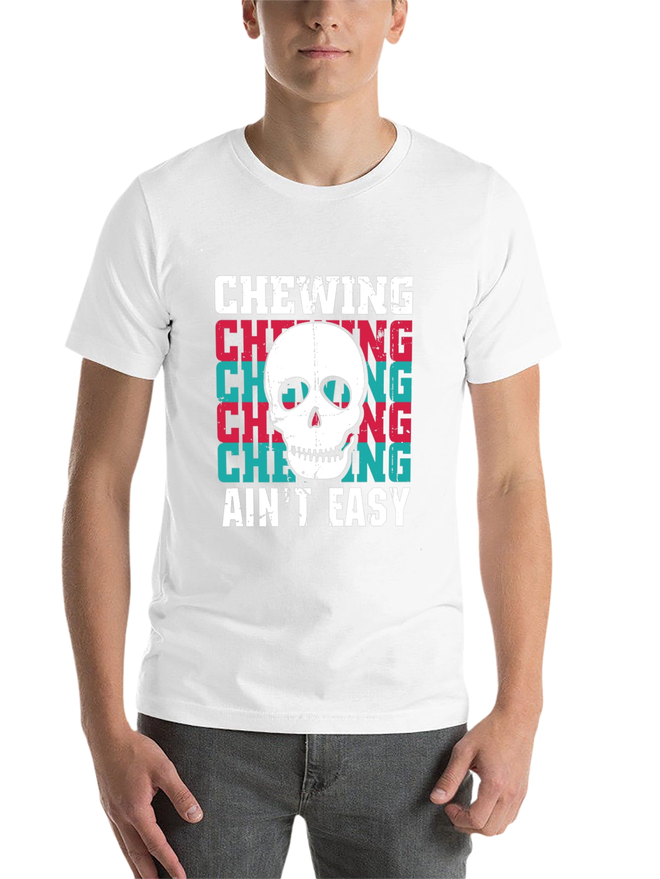 Black Chewing Ain't Easy Skull Graphic Tee view 14