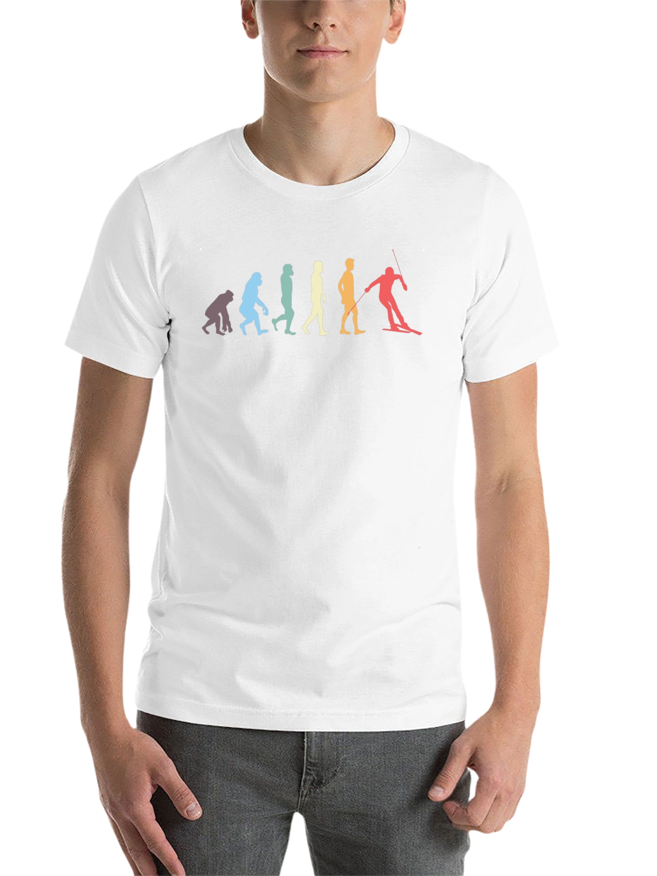 Black Skiing Evolution Graphic Tee - Funny Ski T-Shirt view 14