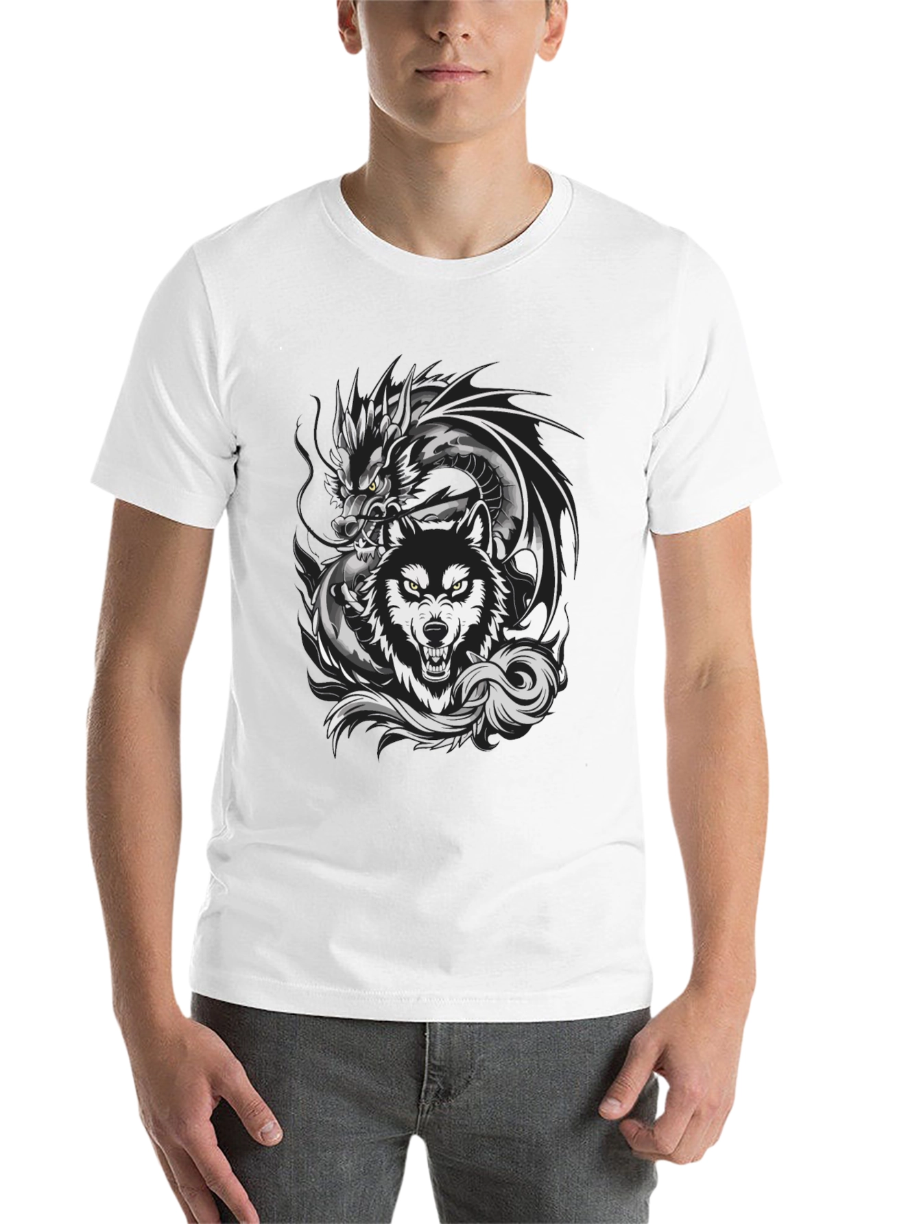 Black Dragon Wolf Graphic Tee - Fierce Design view 14