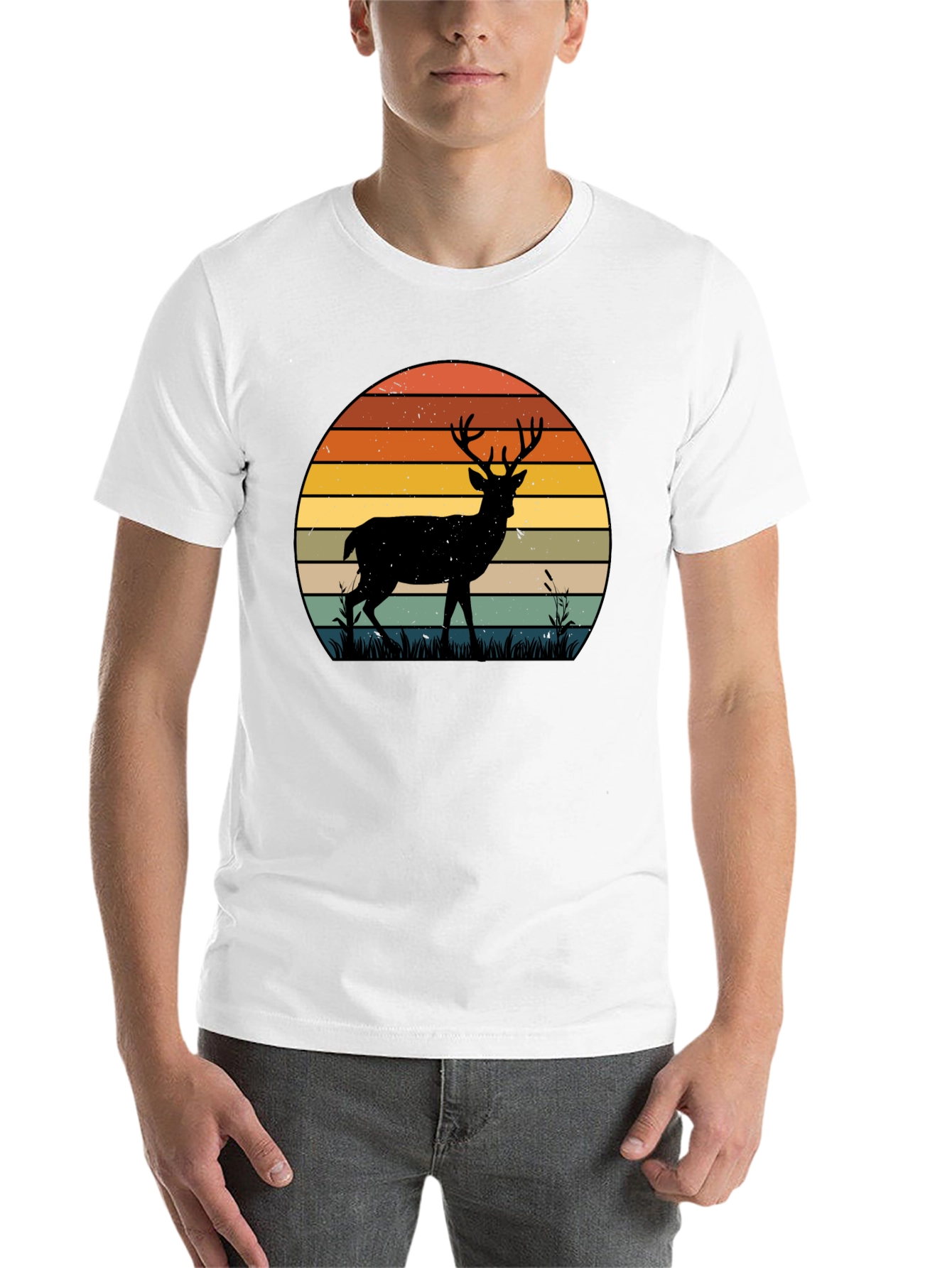 Black Retro Deer Sunset Graphic T-Shirt view 14
