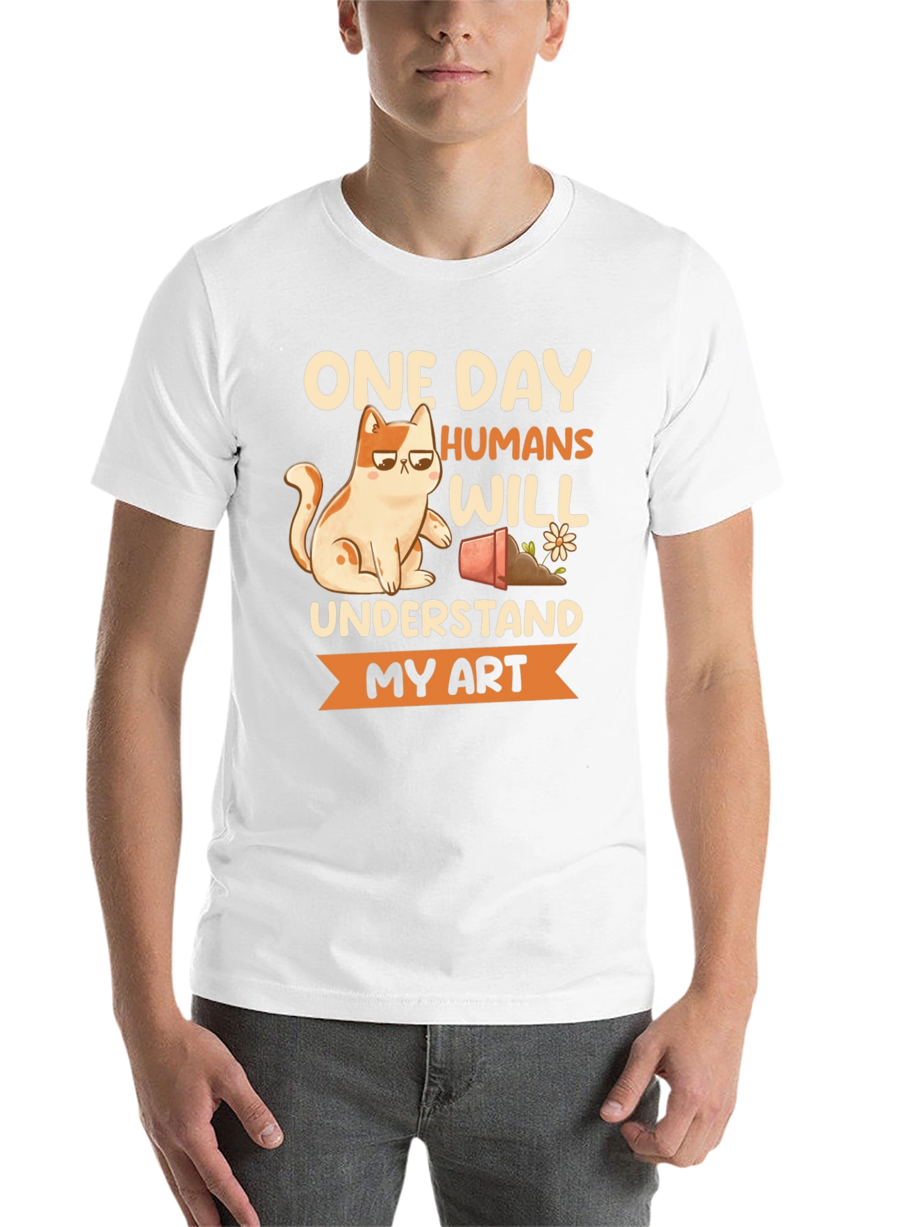 Black Funny Cat Art T-Shirt - Humans Will Understand view 14