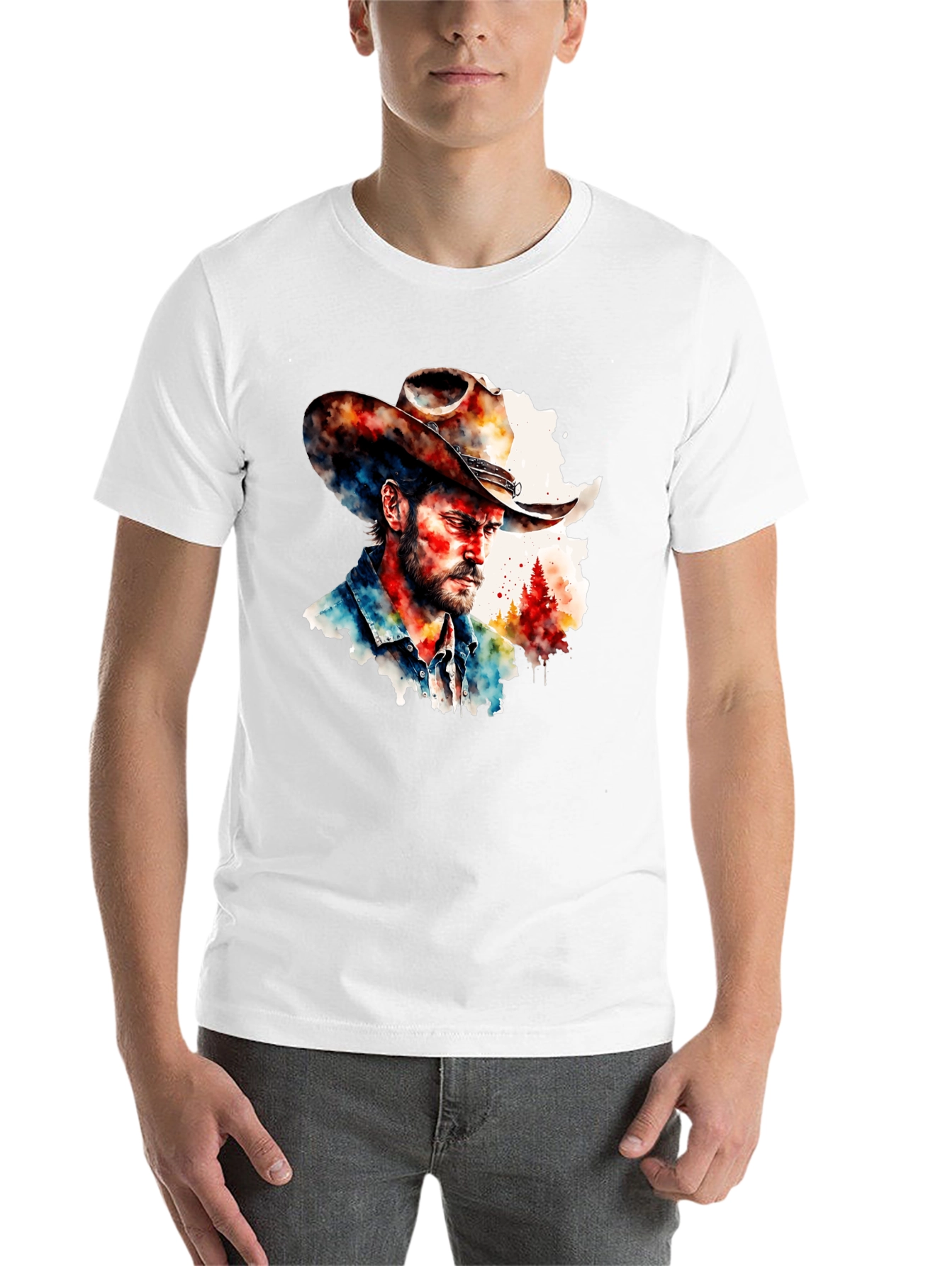 Black Watercolor Cowboy T-Shirt - Western Style view 14