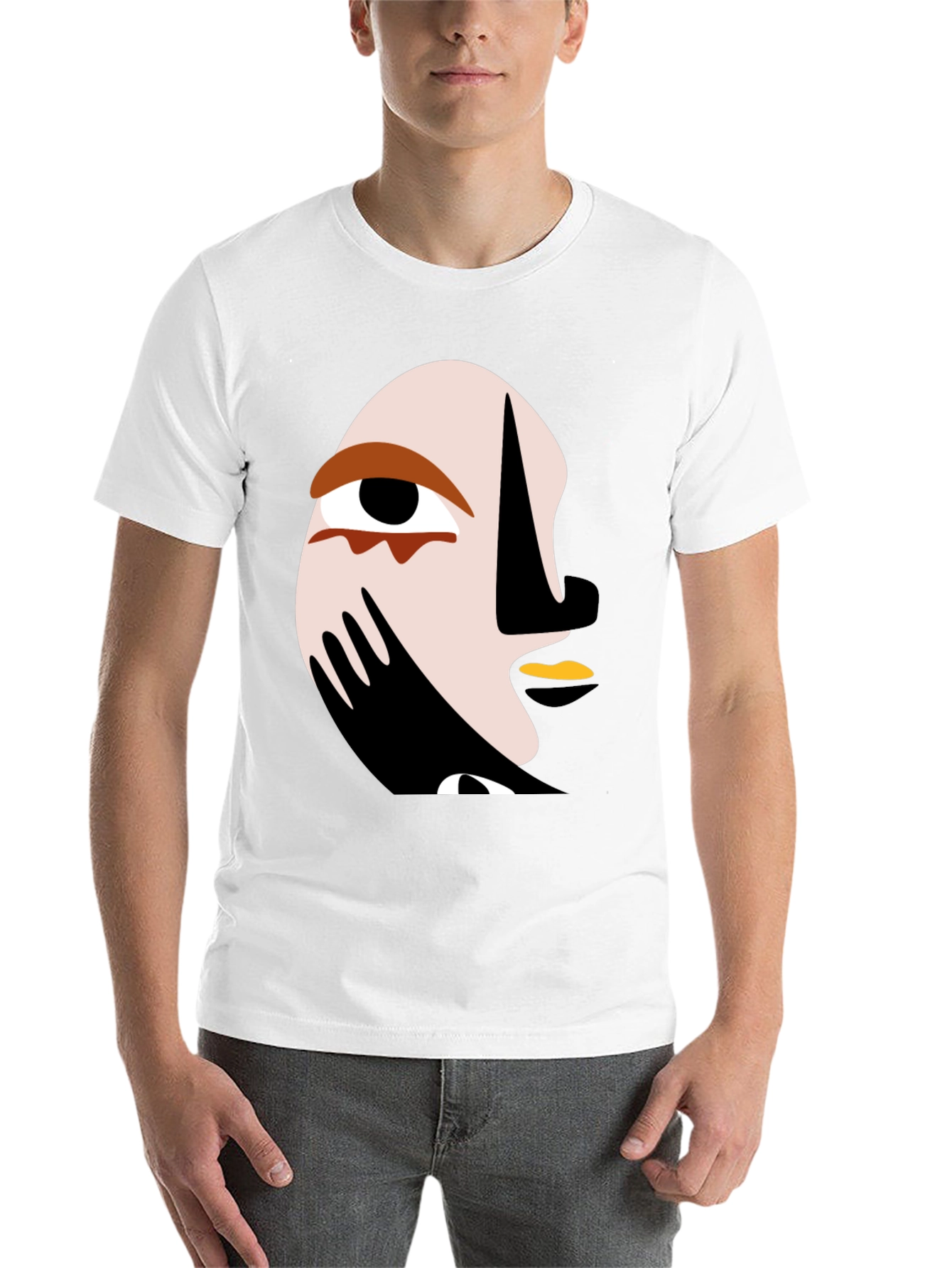 Black Abstract Face Graphic Tee - Modern Art T-Shirt view 14
