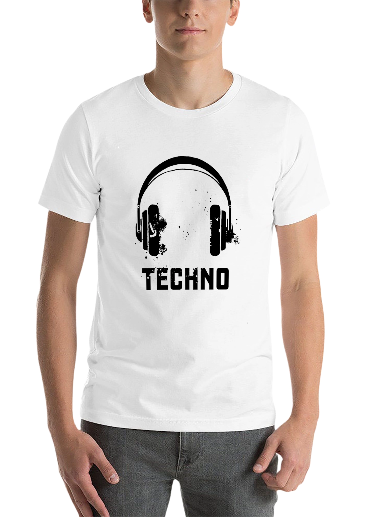 Black Techno Music Headphones Graphic Black T-Shirt view 14