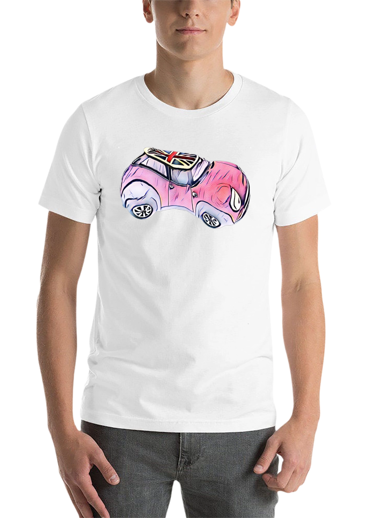 Black Cartoon Car T-Shirt - British Flag Design view 14
