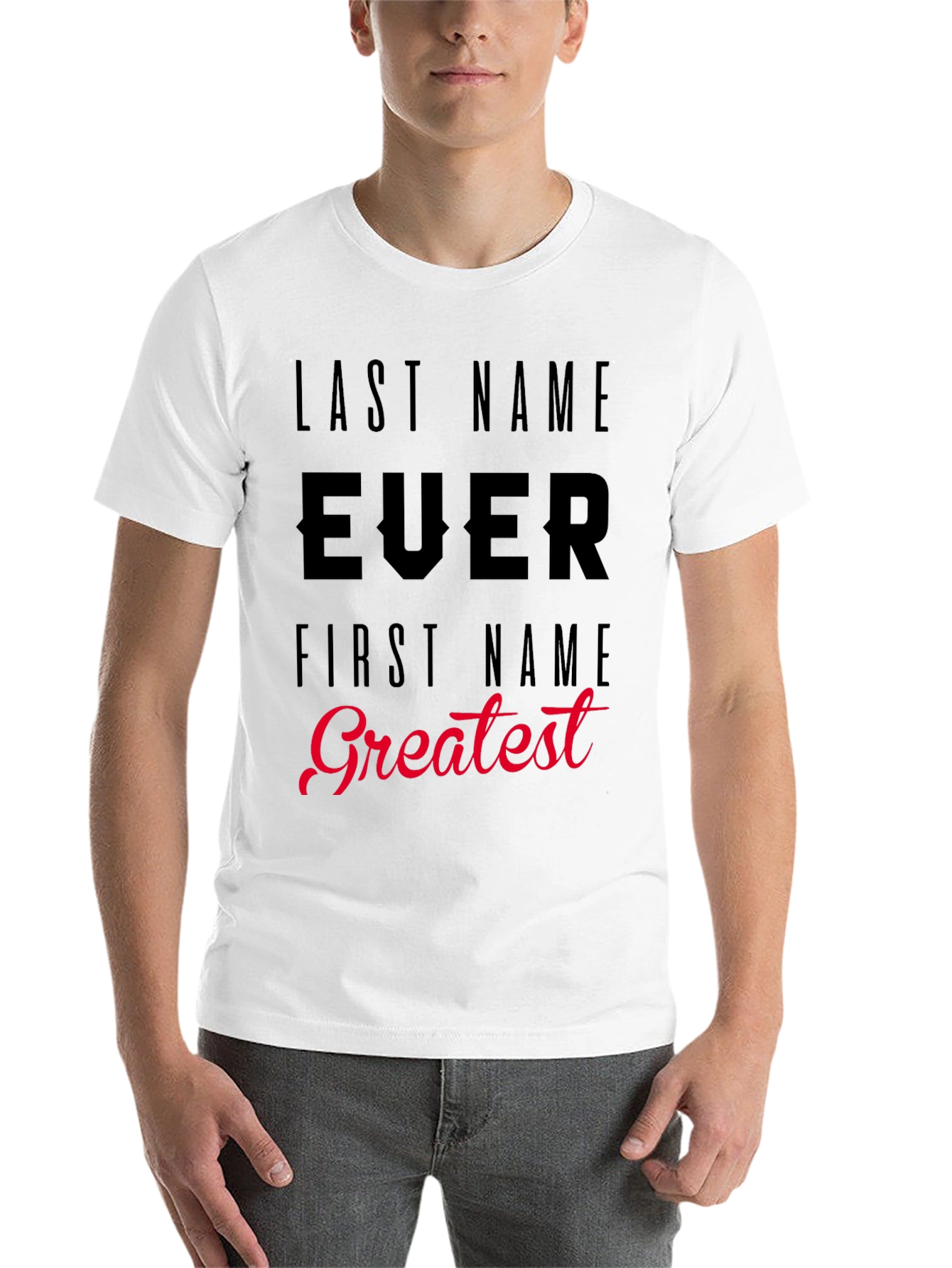 Black Humorous 'Last Name Ever' Graphic T-Shirt view 14