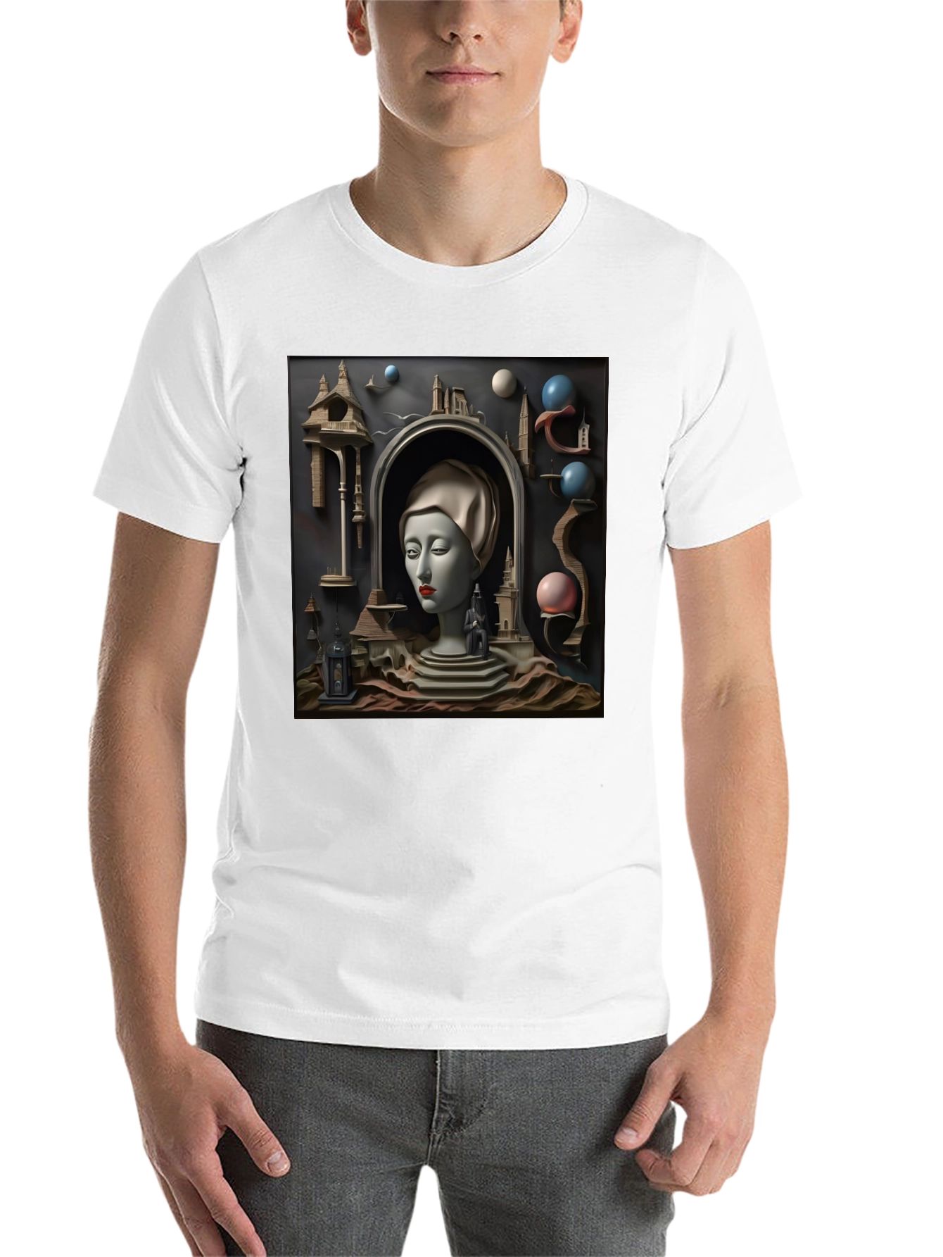 Black Surrealist Black T-Shirt with Dreamscape Design view 14