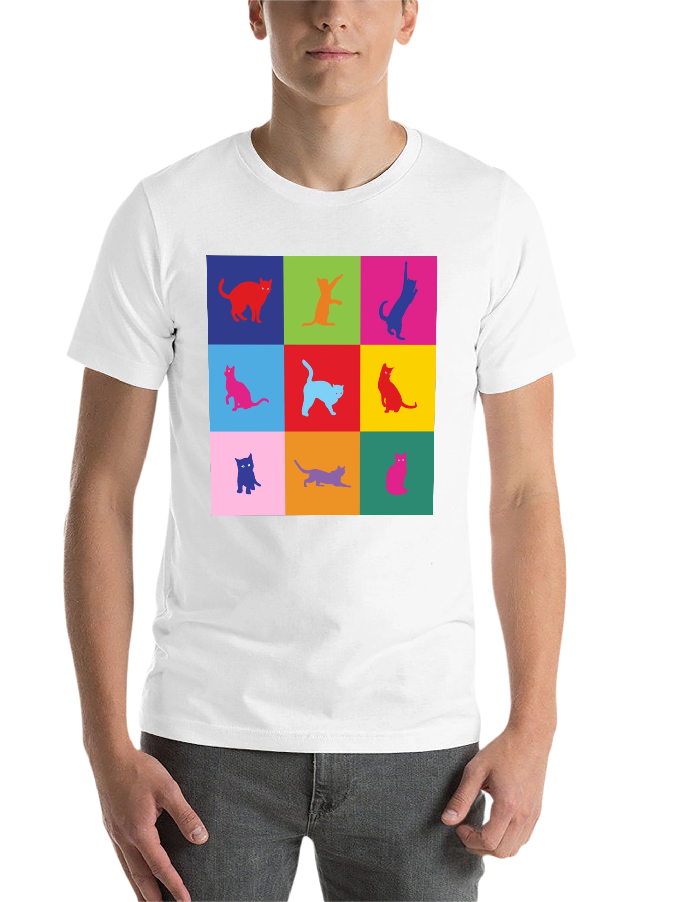 Black Colorful Cats Graphic T-Shirt view 14