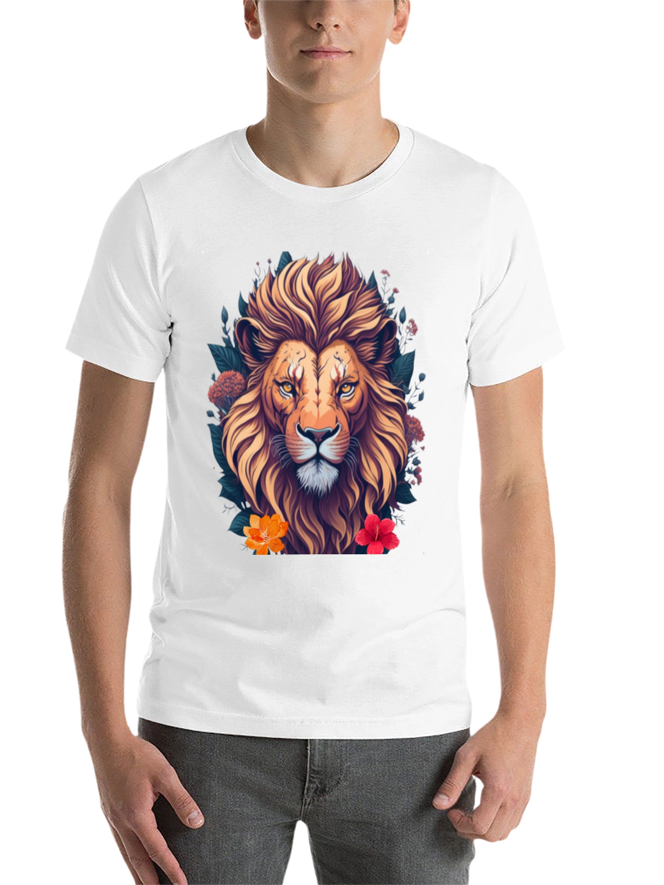 Black Lion Floral T-Shirt, Unique Graphic Tee view 14