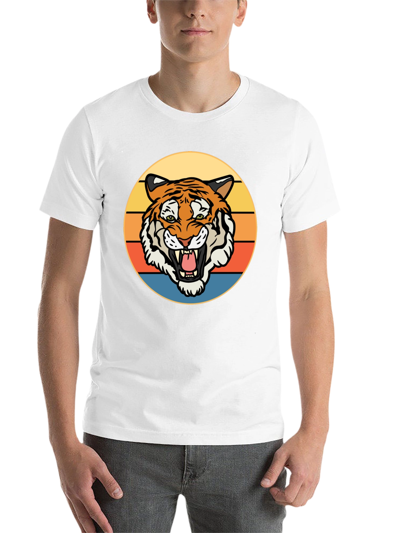 Black Retro Tiger Graphic T-Shirt - Men's Short Sleeve Crew Neck Tee view 14